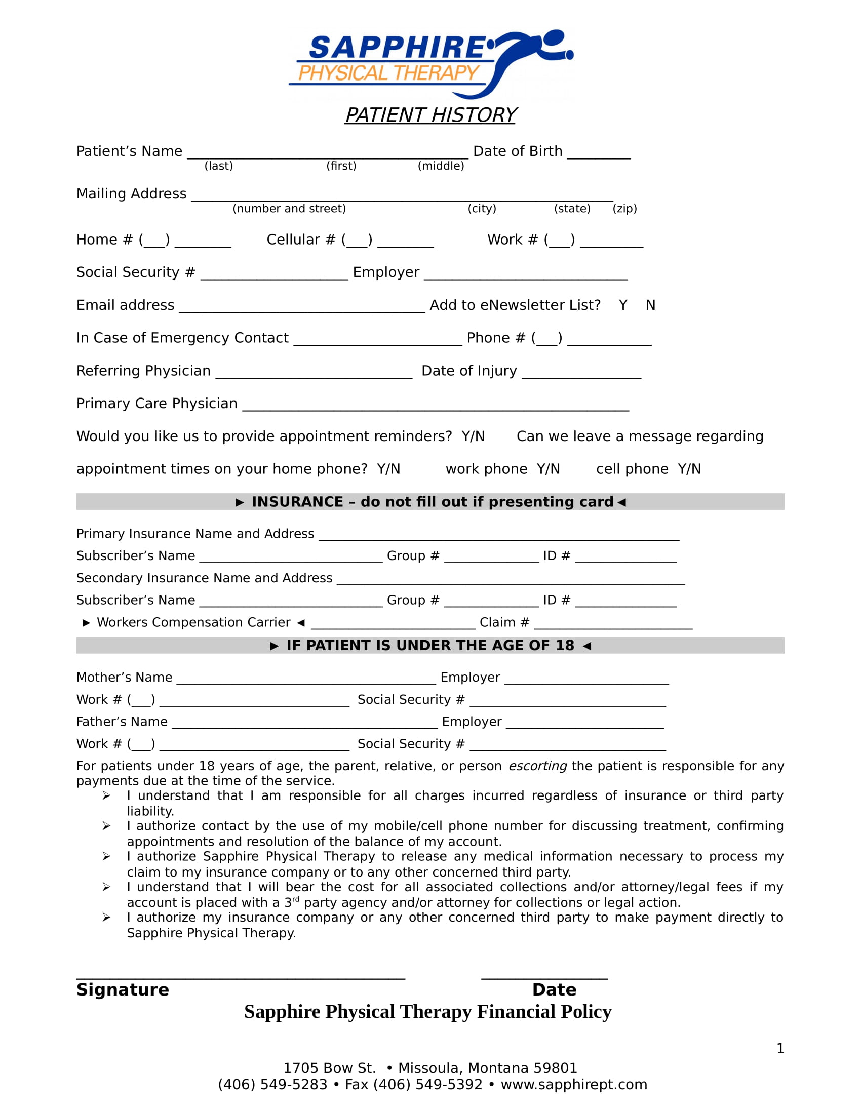 FREE 5 Physical Therapy Intake Forms In PDF MS Word