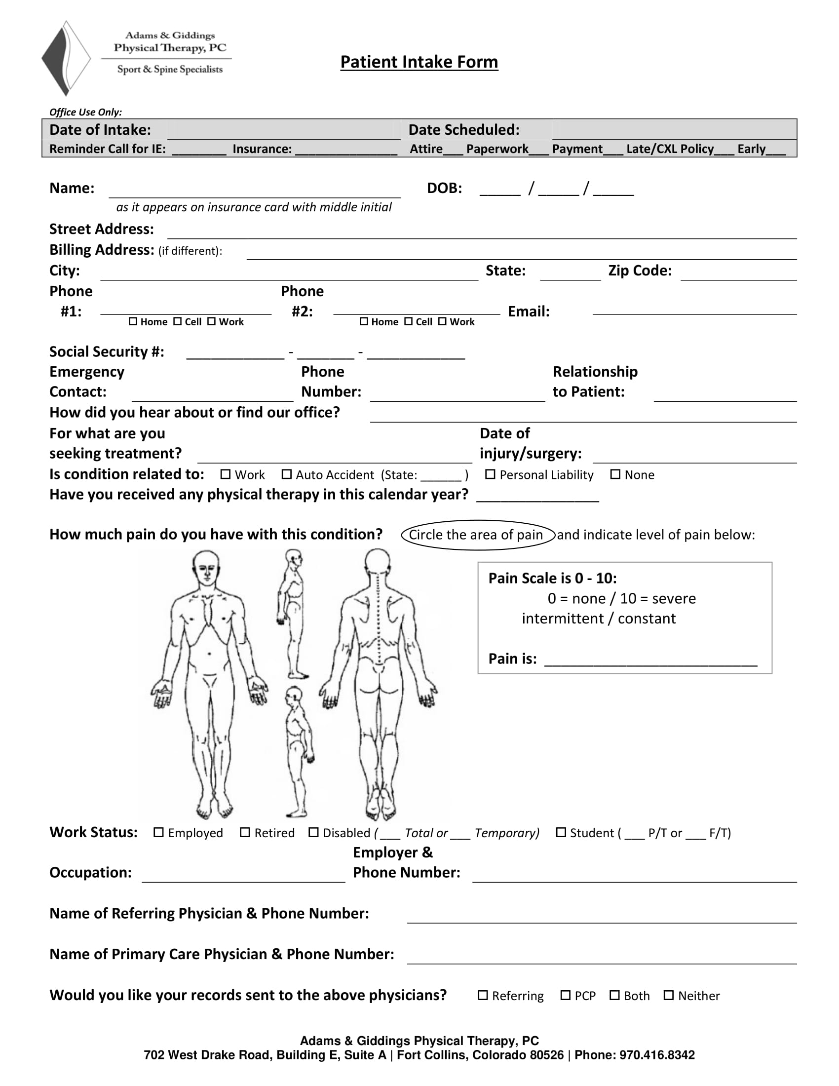 Free 5 Physical Therapy Intake Forms In Pdf Ms Word 3019