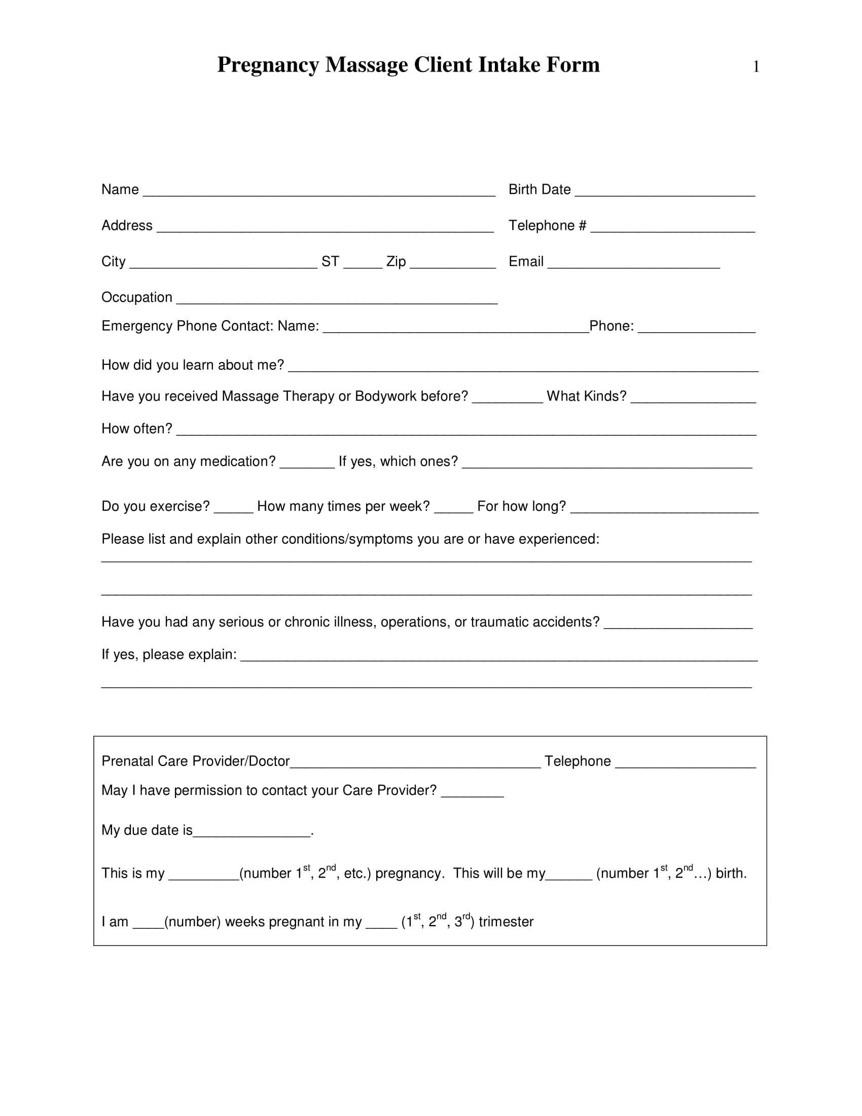 Free 5 Massage Intake Forms In Pdf 