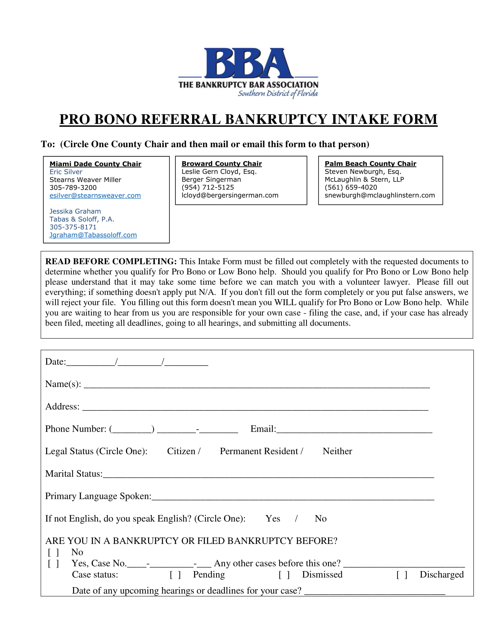 Free 5 Bankruptcy Intake Forms In Pdf Ms Word 2622