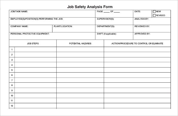 professional job safety analysis form
