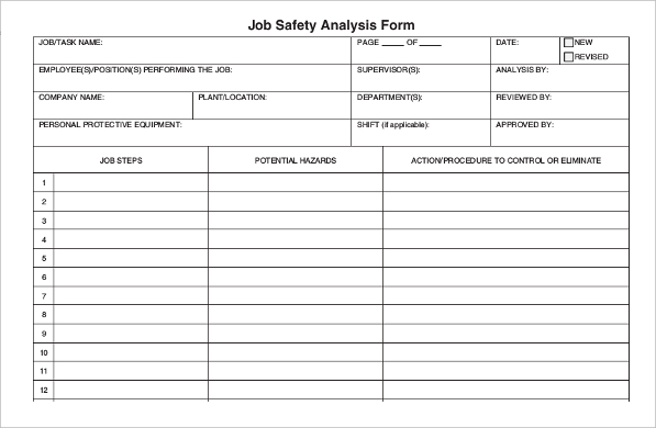 Free 10 Sample Job Safety Analysis Forms In Pdf Ms Word Excel 