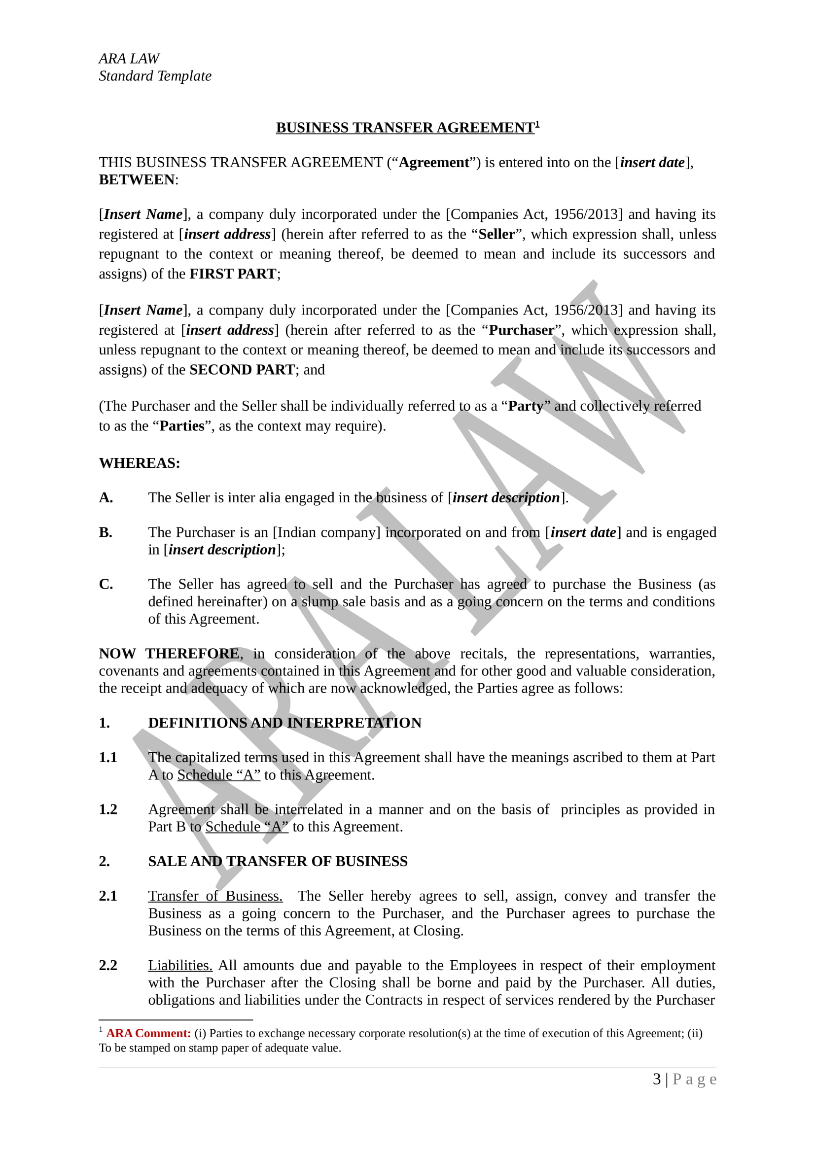 Transfer Of Ownership Agreement Template Riset