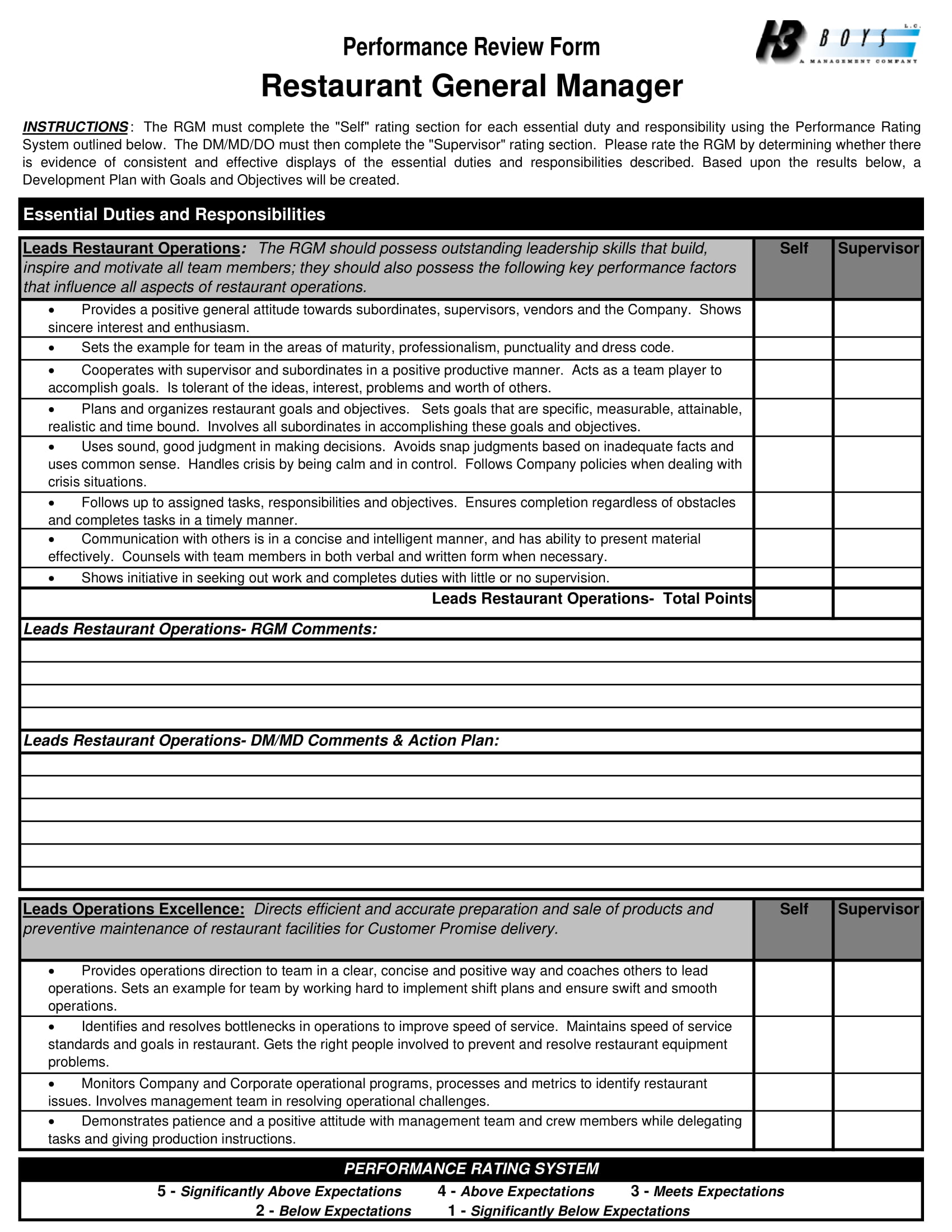 restaurant general manager performance review form 1