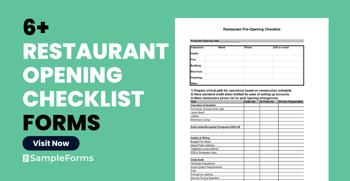 restaurant opening checklist form