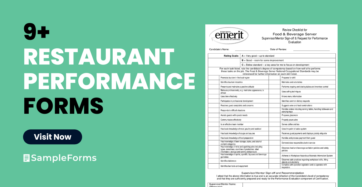 restaurant performance form
