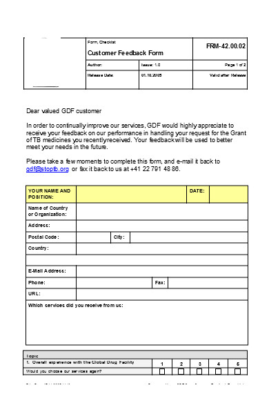 simple customer feedback form