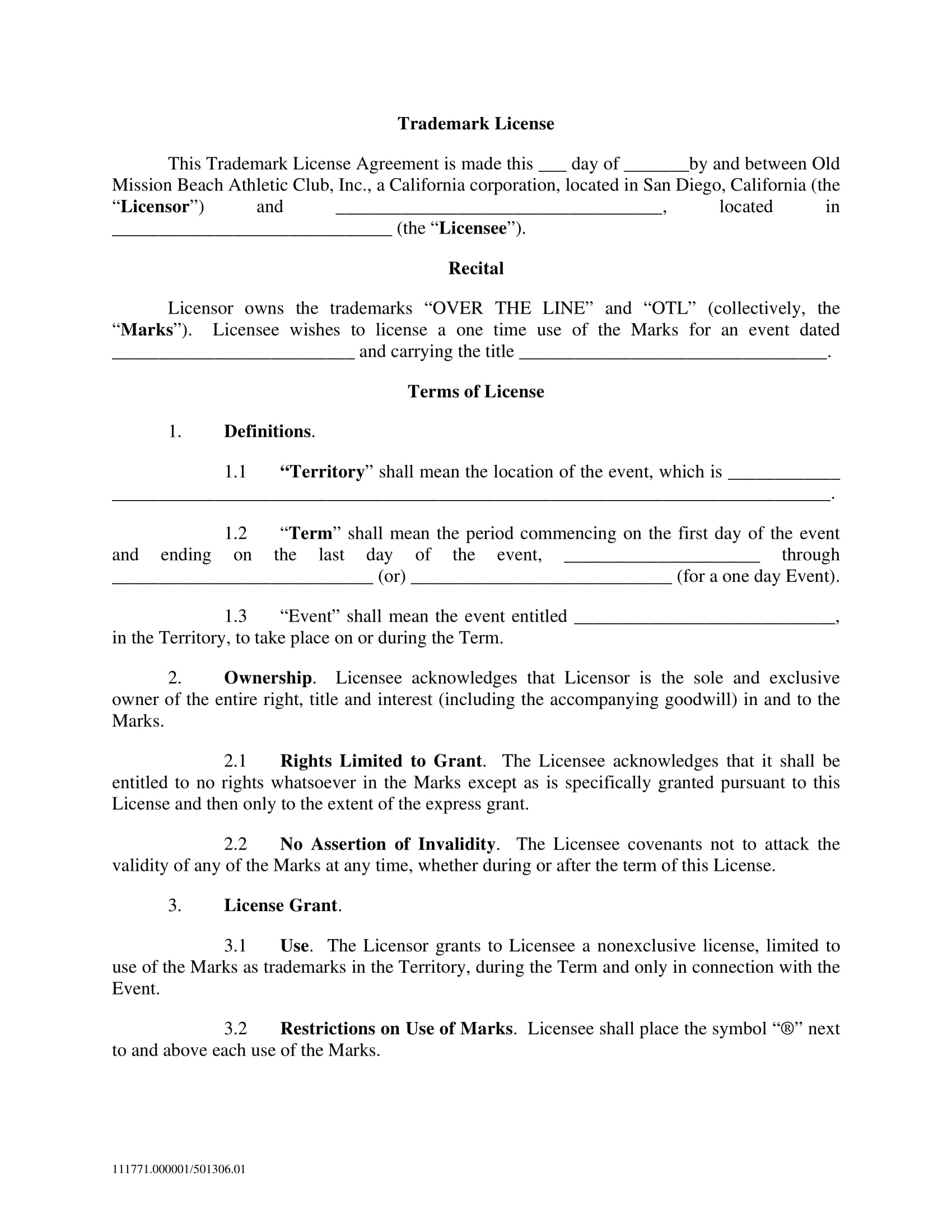 simple trademark license agreement form 1