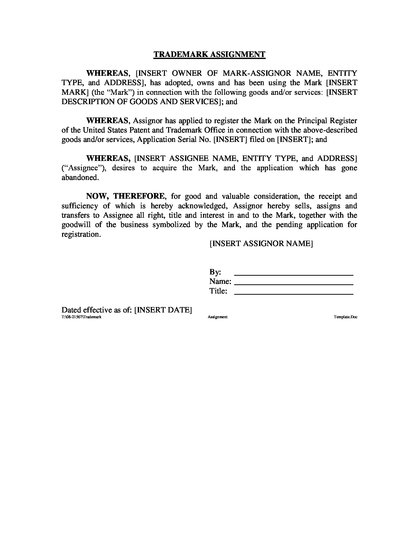 trademark assignment cover sheet