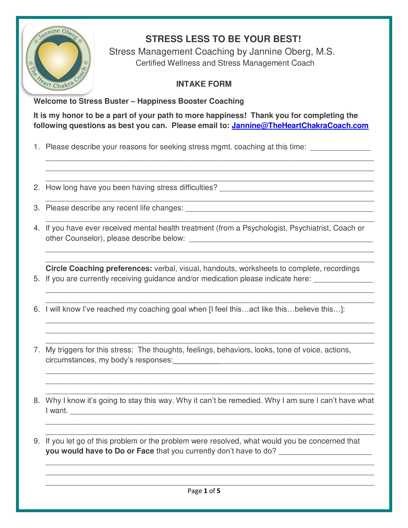 Free 10 Coaching Intake Forms In Pdf Ms Word 