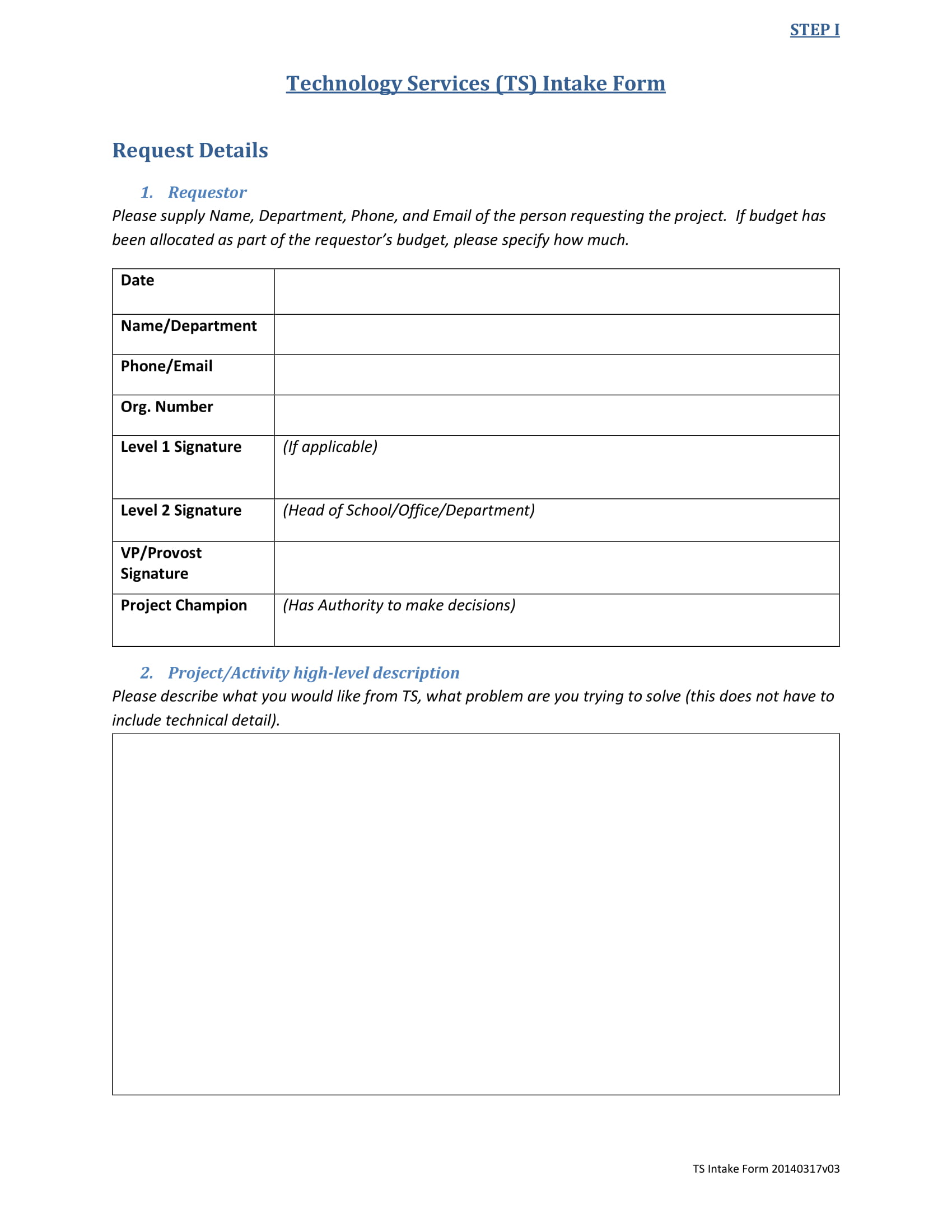  Project Intake Form Template Word 