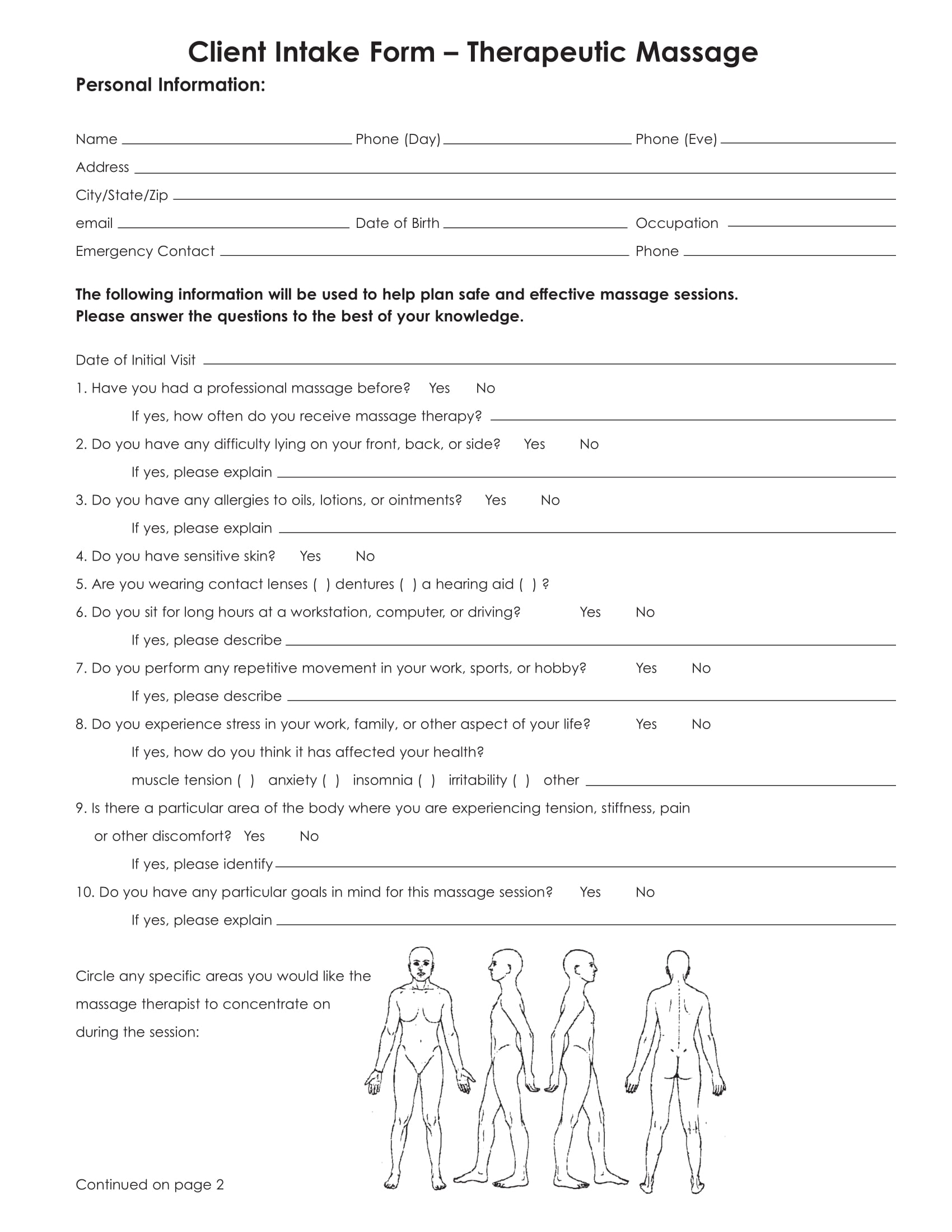 therapeutic massage client intake form 1