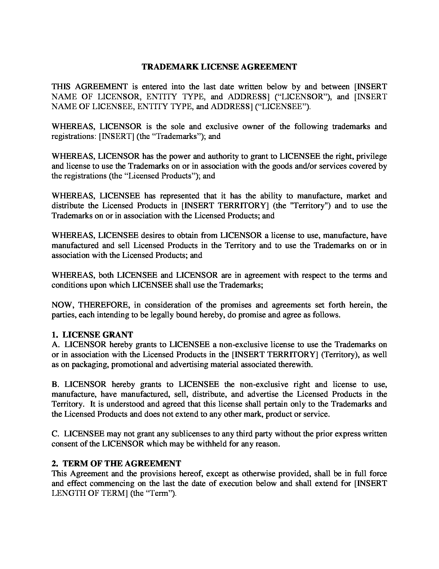 trademark license agreement form 11