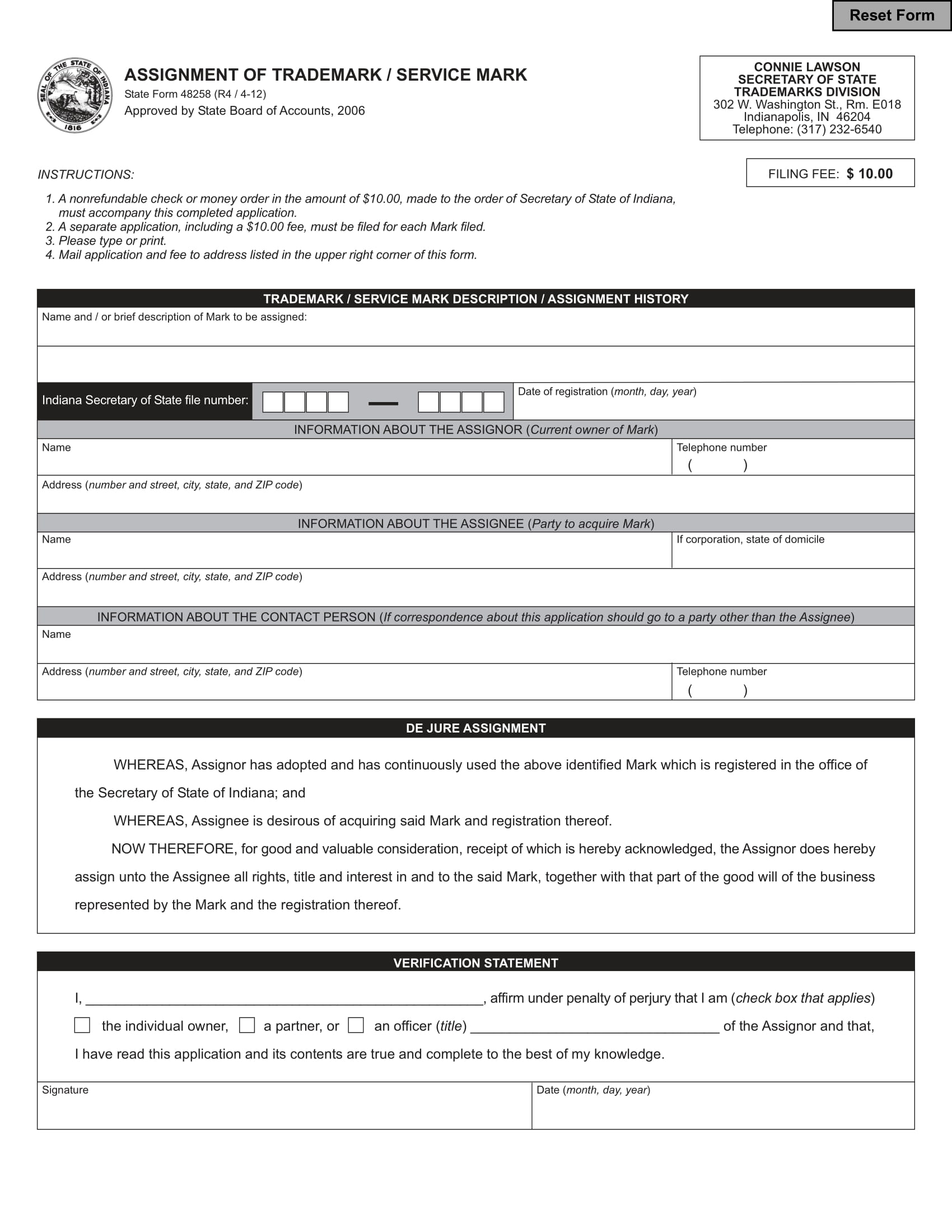 trademark or service mark assignment form 1