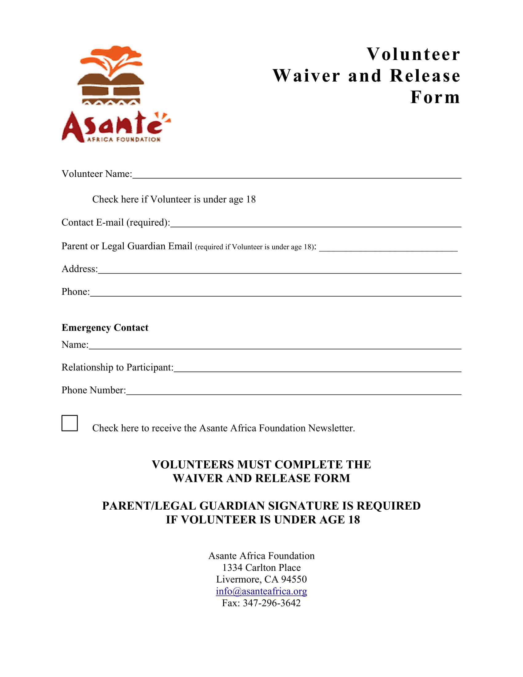 volunteer waiver and release form 1
