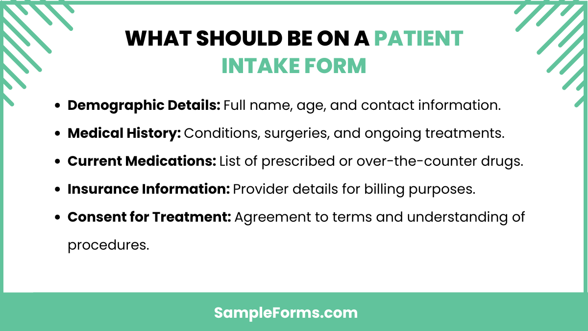 what should be on a patient intake form