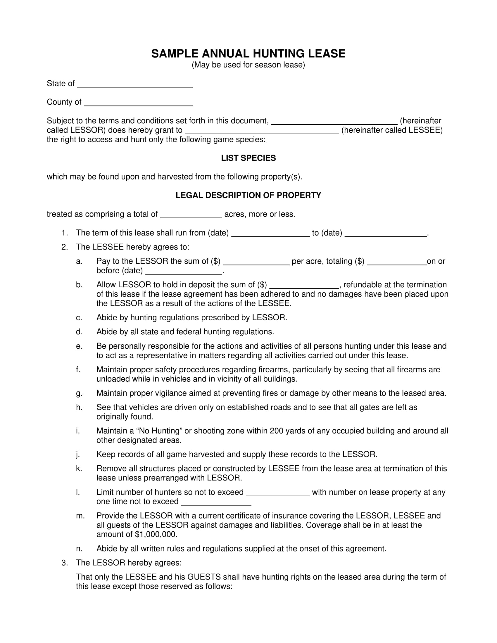 annual hunting lease contract form 1