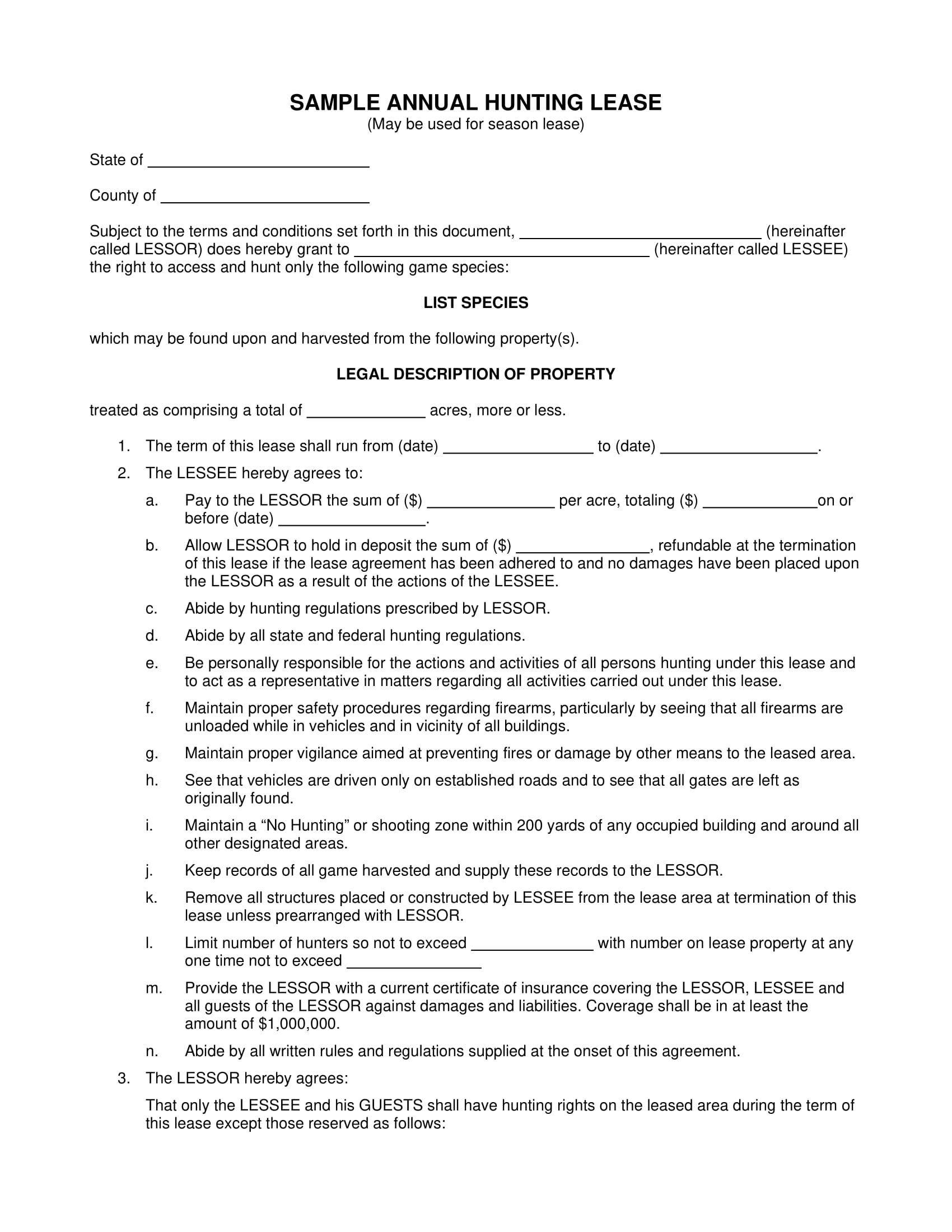 Free 6 Hunting Contract Forms In Pdf Ms Word