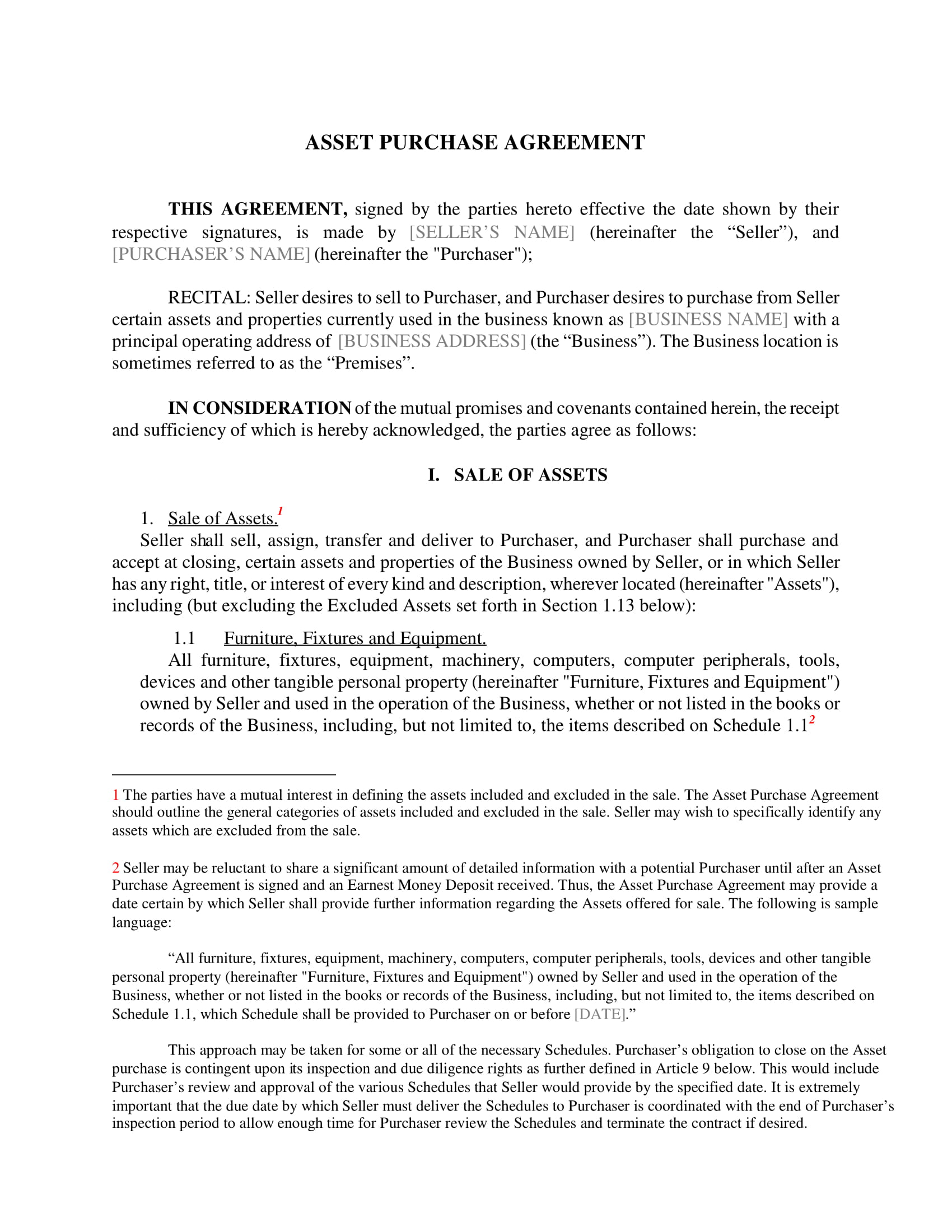  Free Business Asset Purchase Agreement Template FREE PRINTABLE TEMPLATES