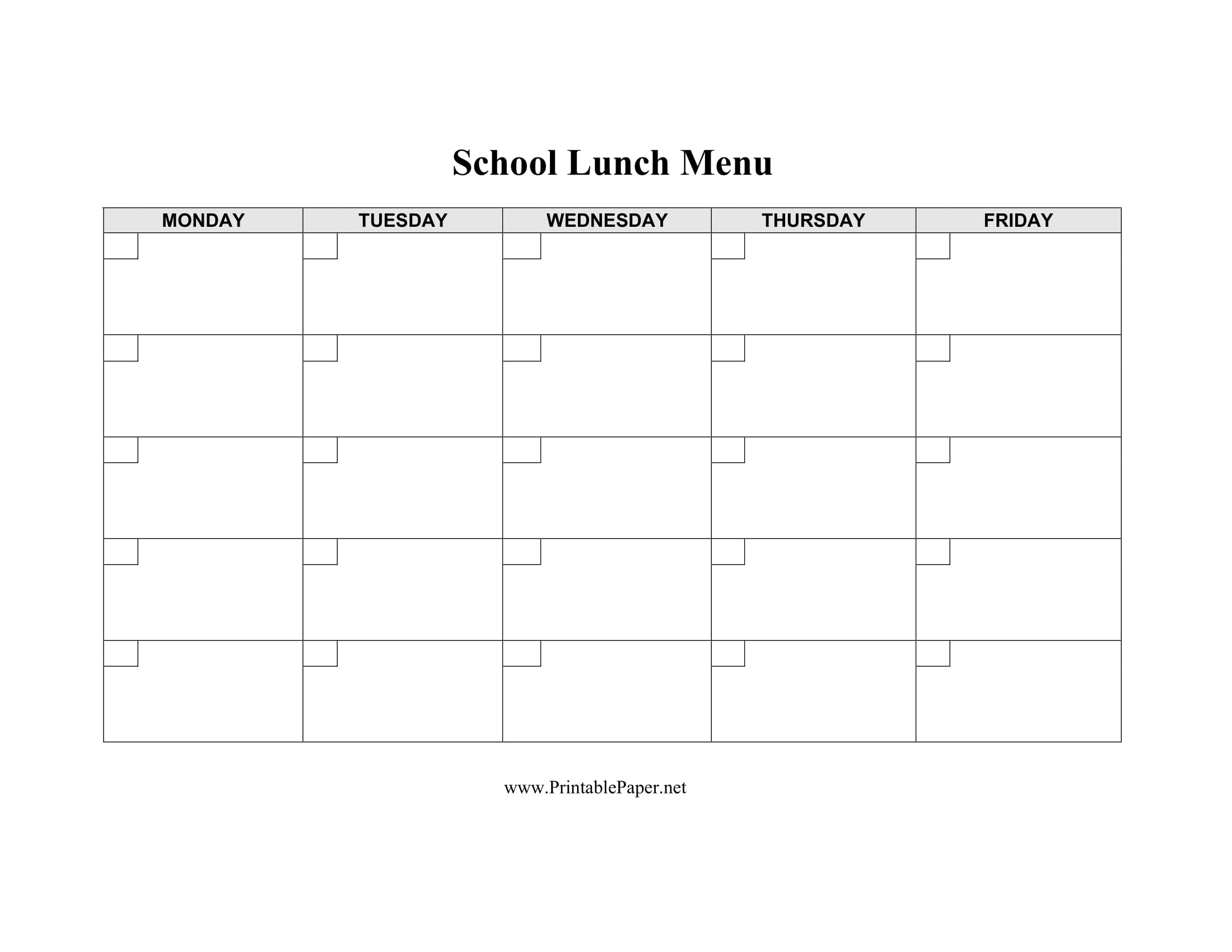 blank school lunch menu template 1