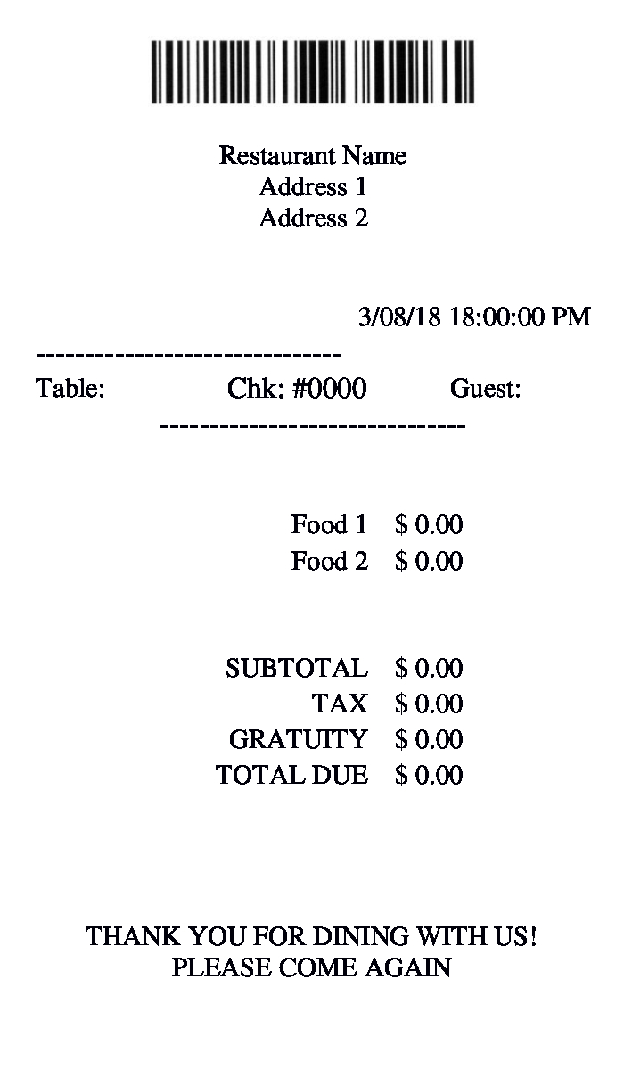 Restaurant Receipt Template Word