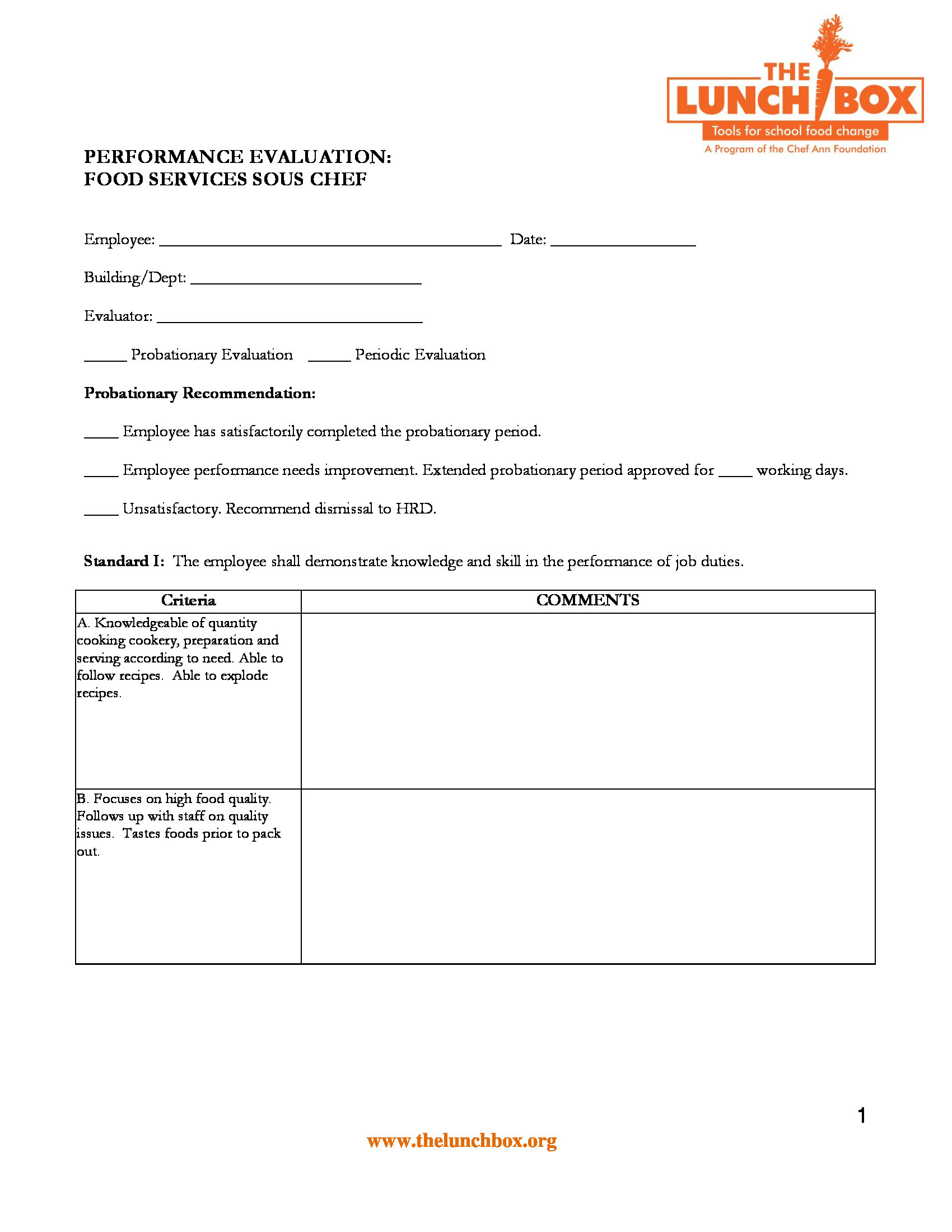 chef performance evaluation form 1