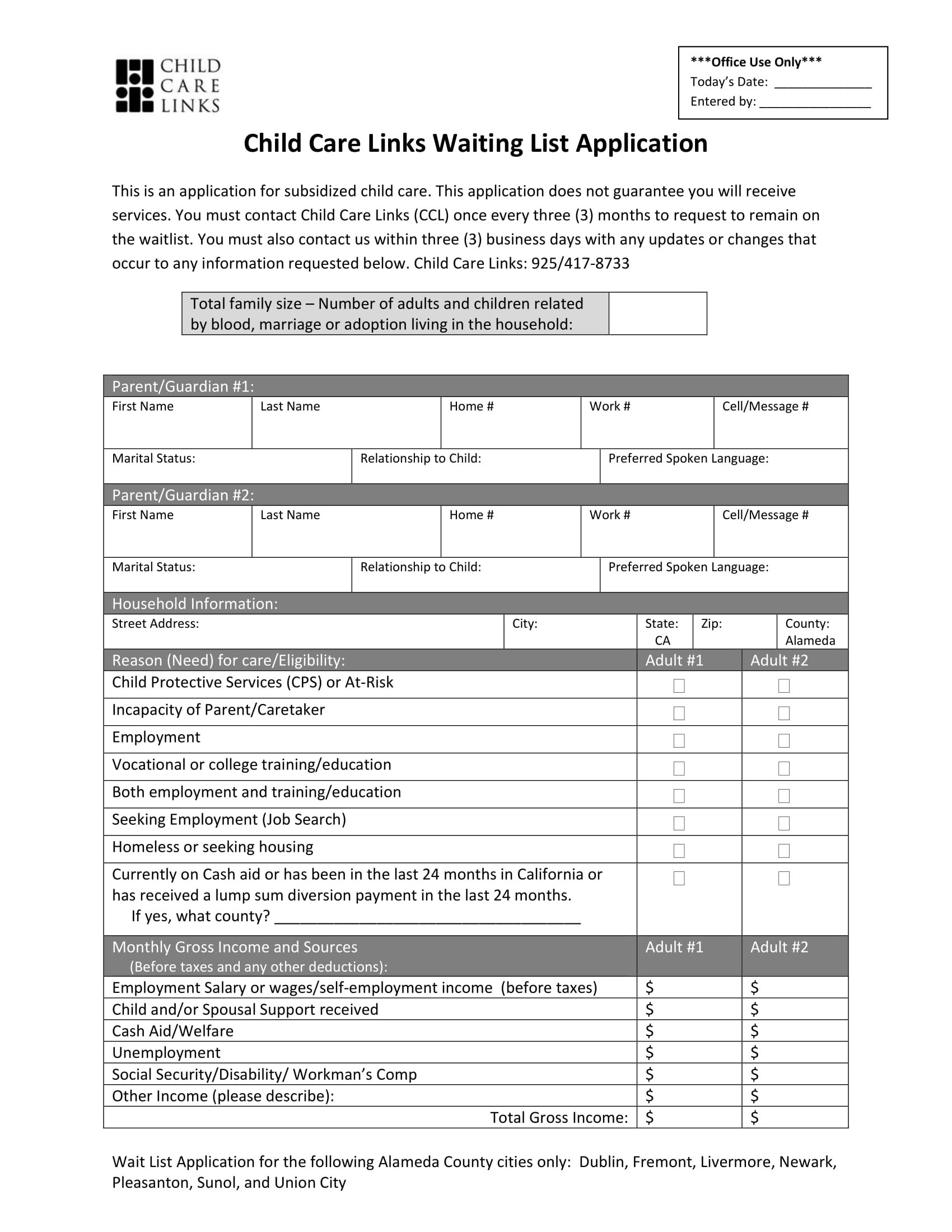child care waiting list application form 1