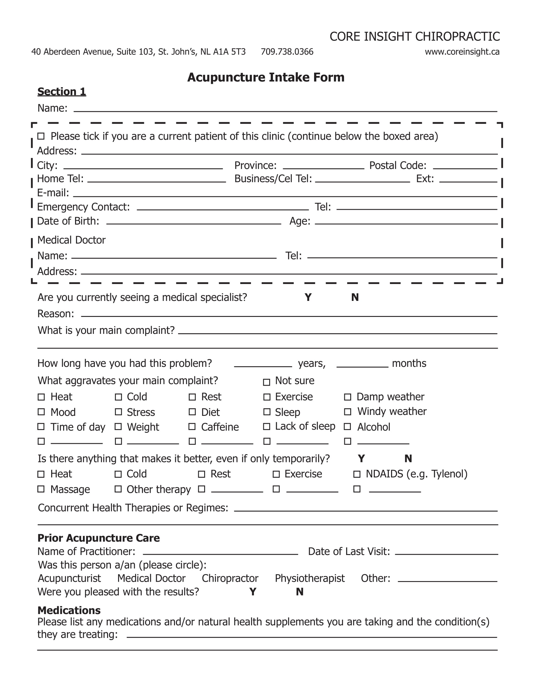 chiropractic acupuncture intake form 1
