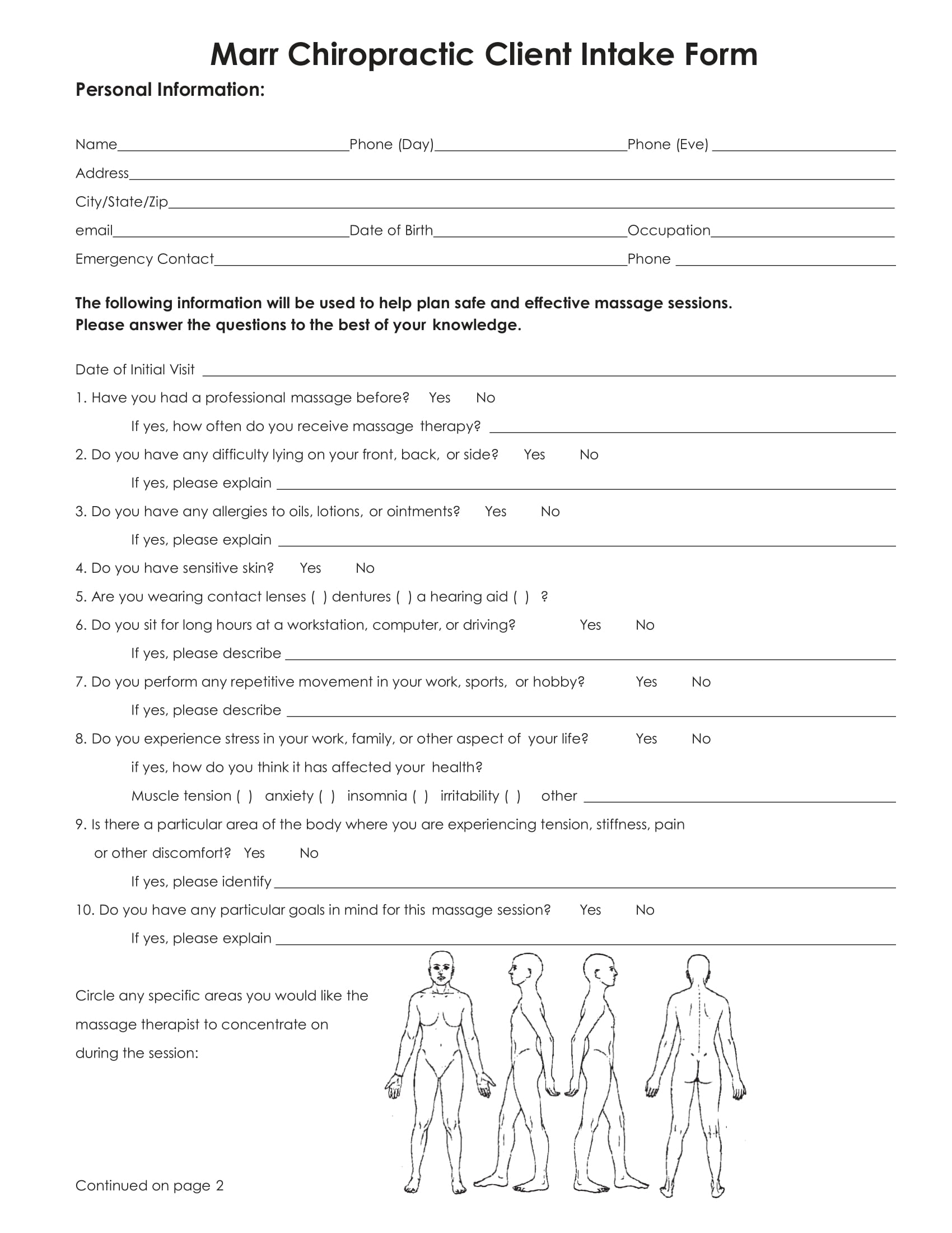 chiropractic client intake form 1