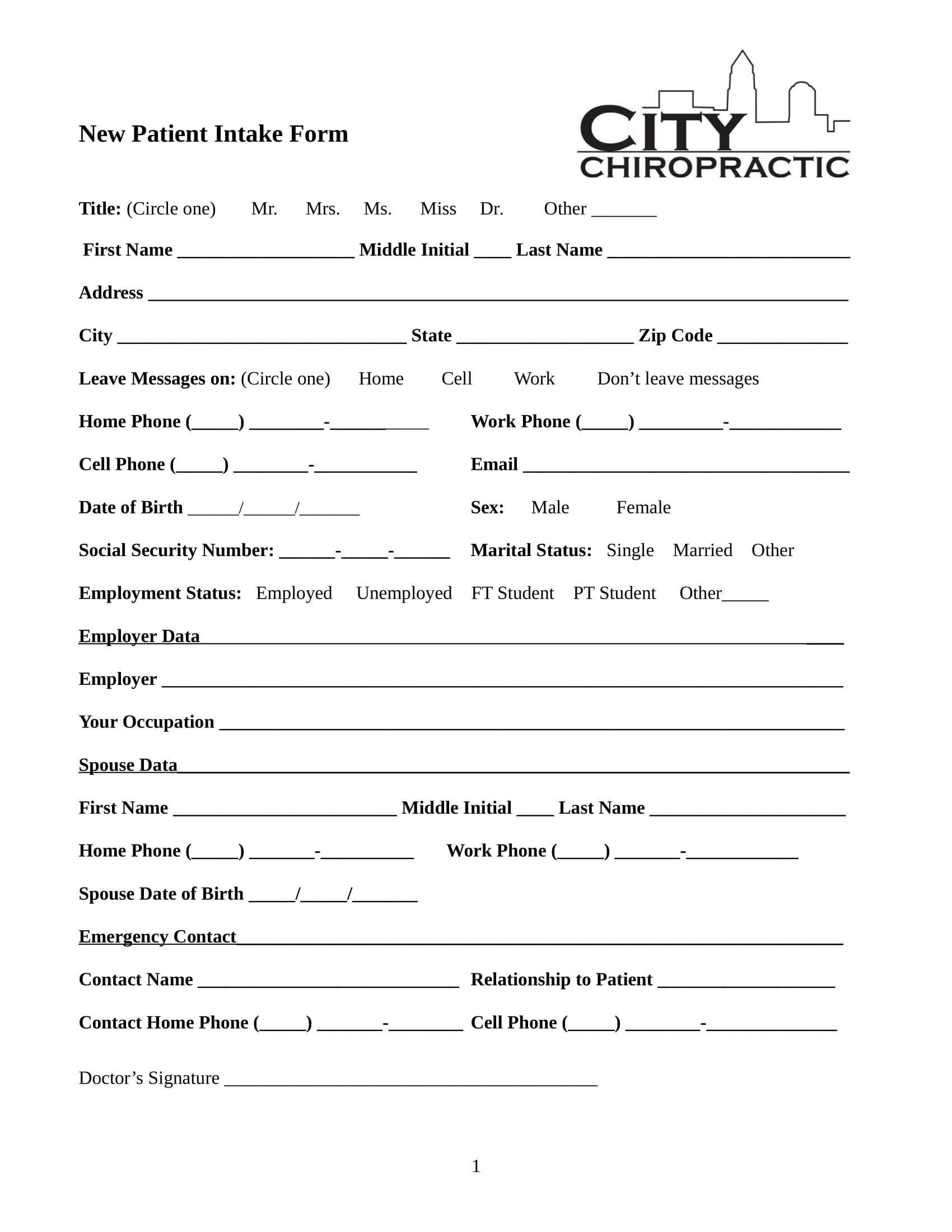 Free Printable Chiropractic New Patient Forms - Printable Word Searches