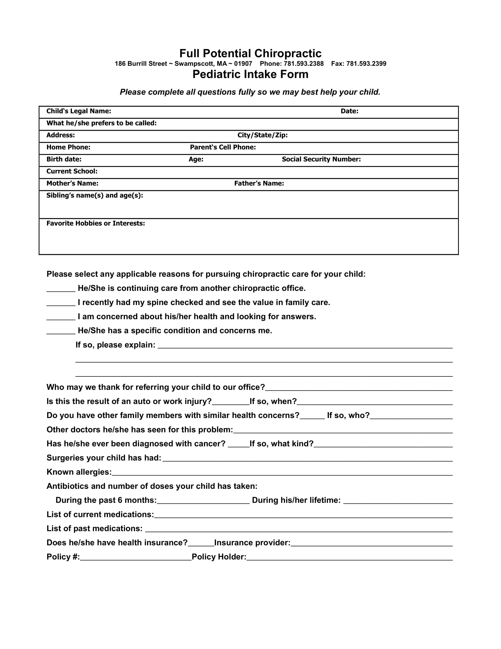 FREE 22+ Chiropractic Intake Forms in PDF  MS Word Inside Chiropractic Travel Card Template