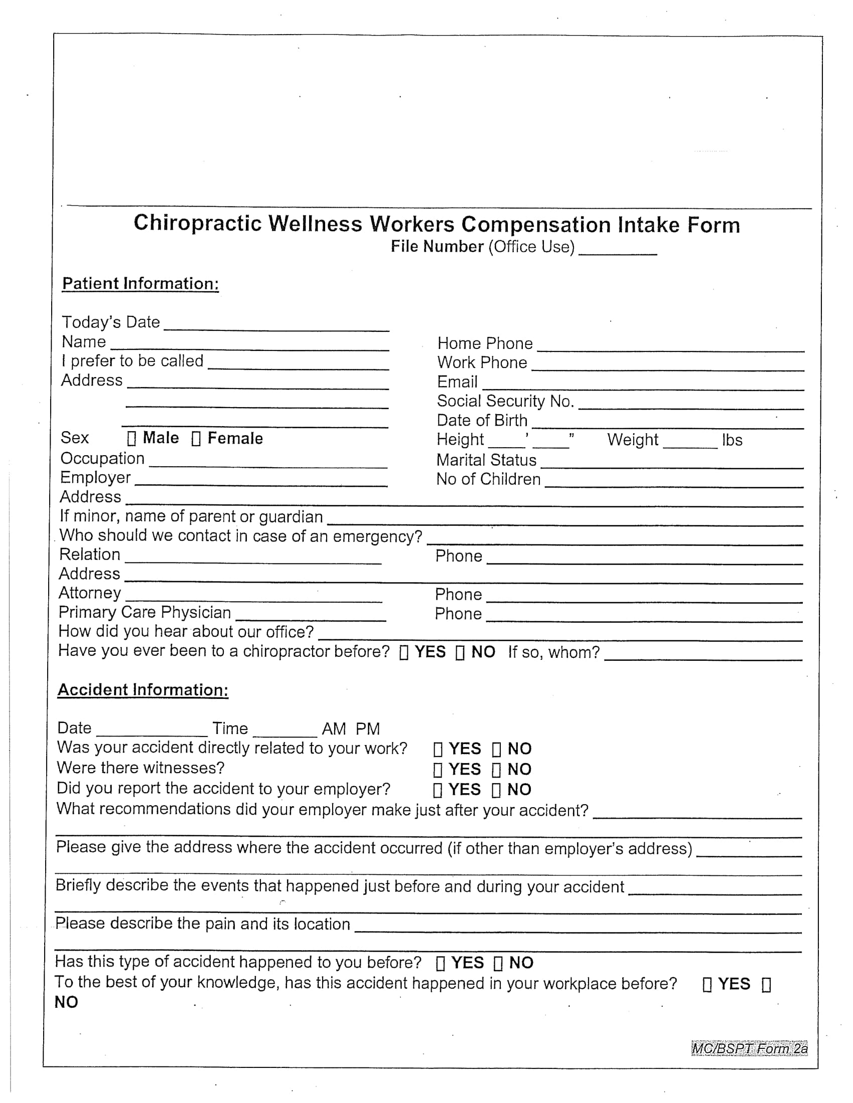 chiropractic wellness workers compensation intake form 1