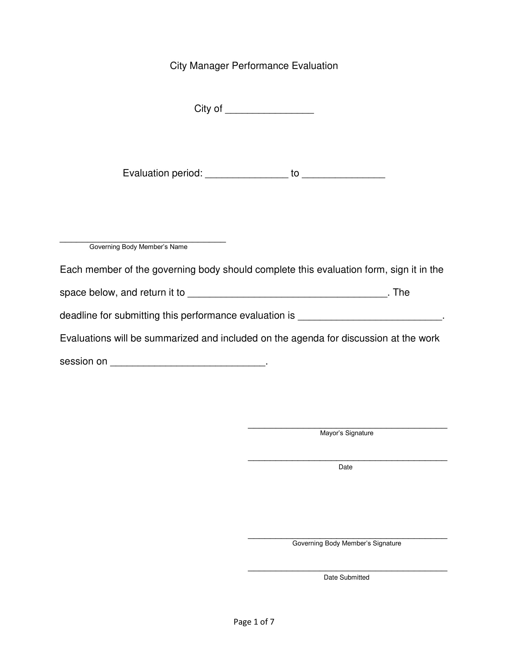 city manager performance evaluation form 1