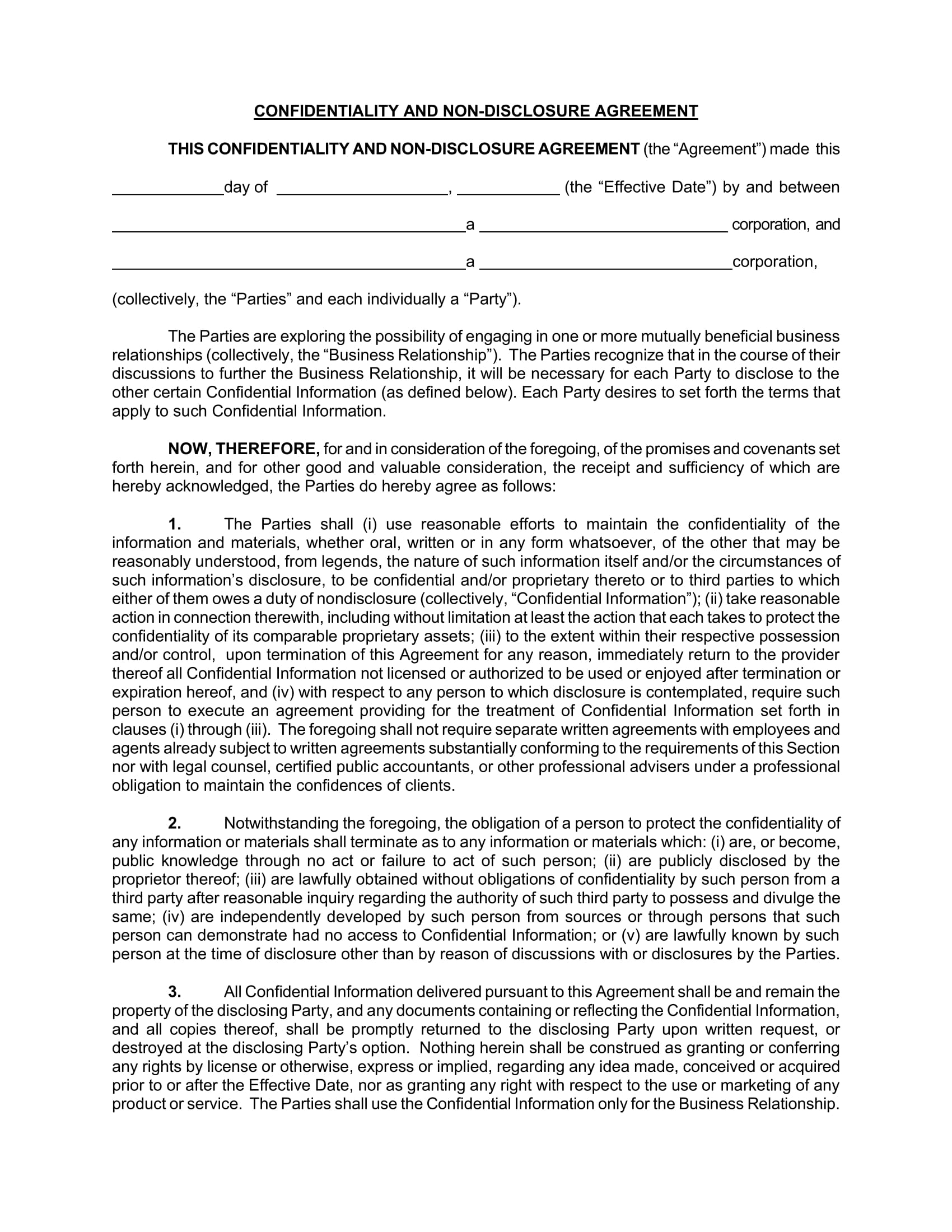 confidentiality non disclosure agreement form 1