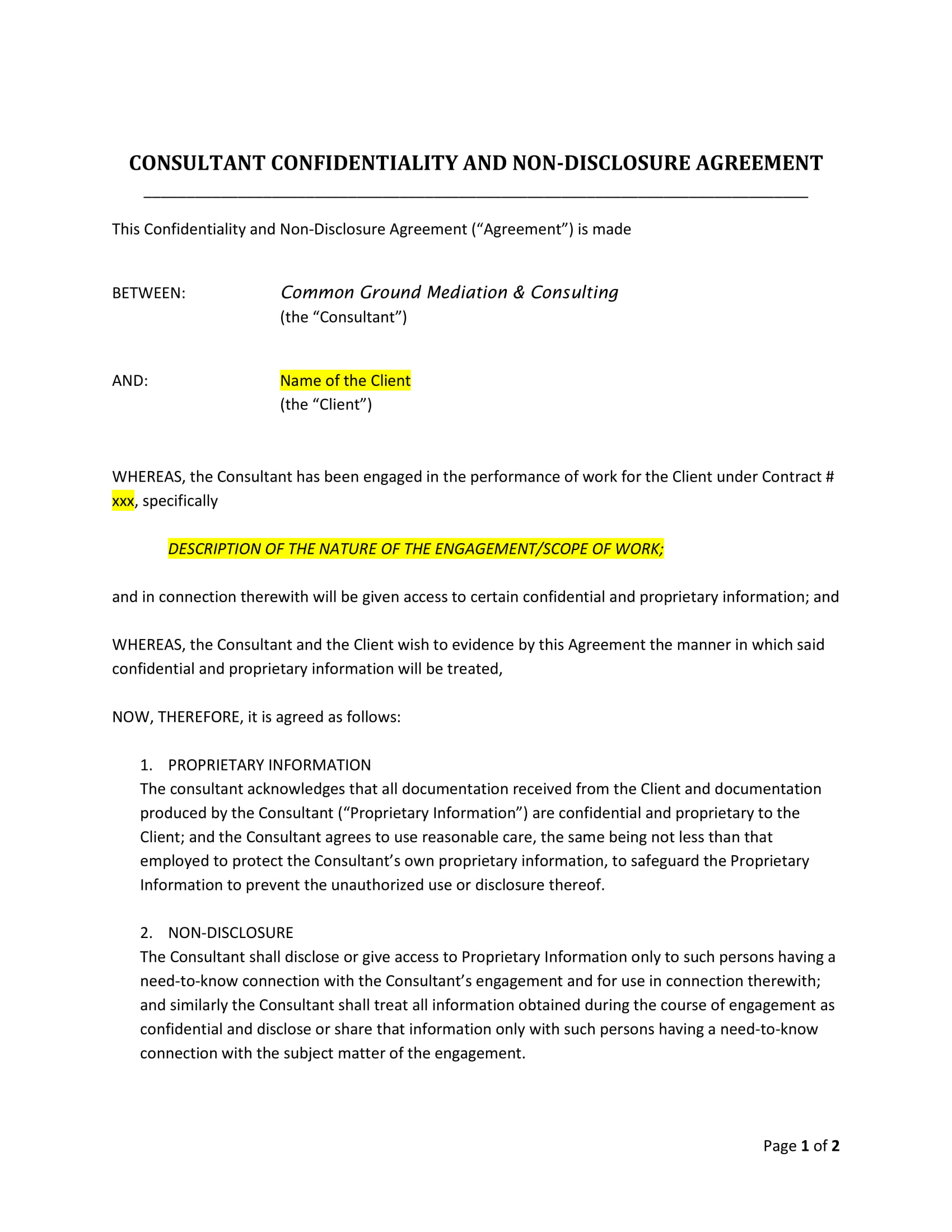 FREE 11 Confidentiality Agreement Contract Forms In PDF MS Word