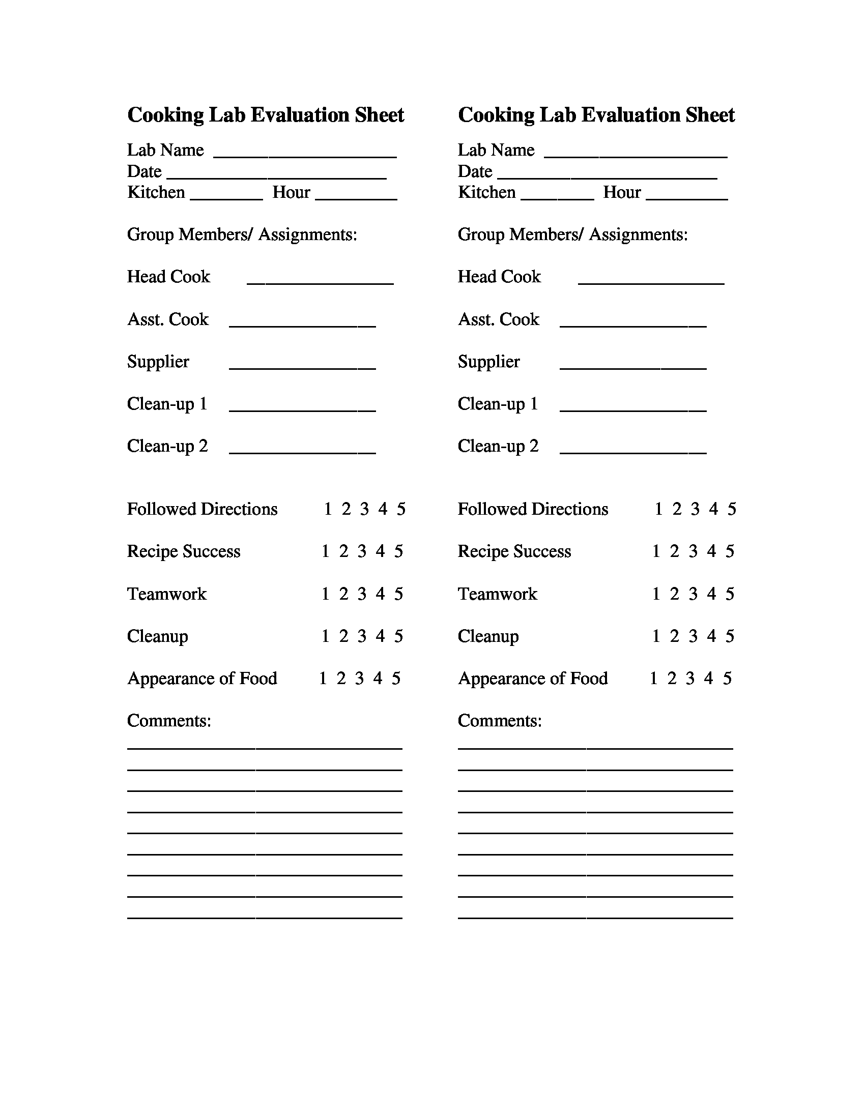 cooking lab evaluation sheet form 1