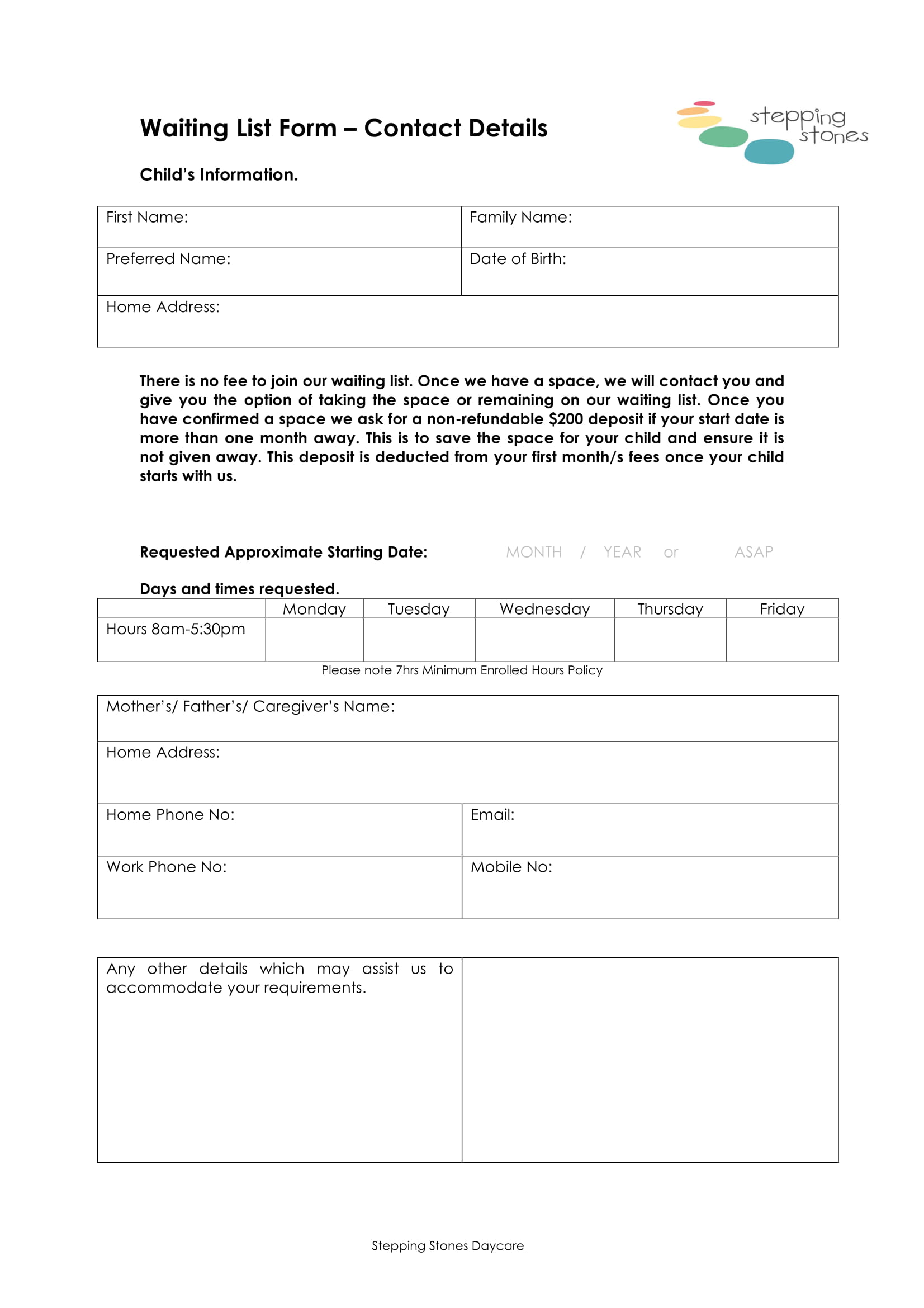 daycare waiting list form 1