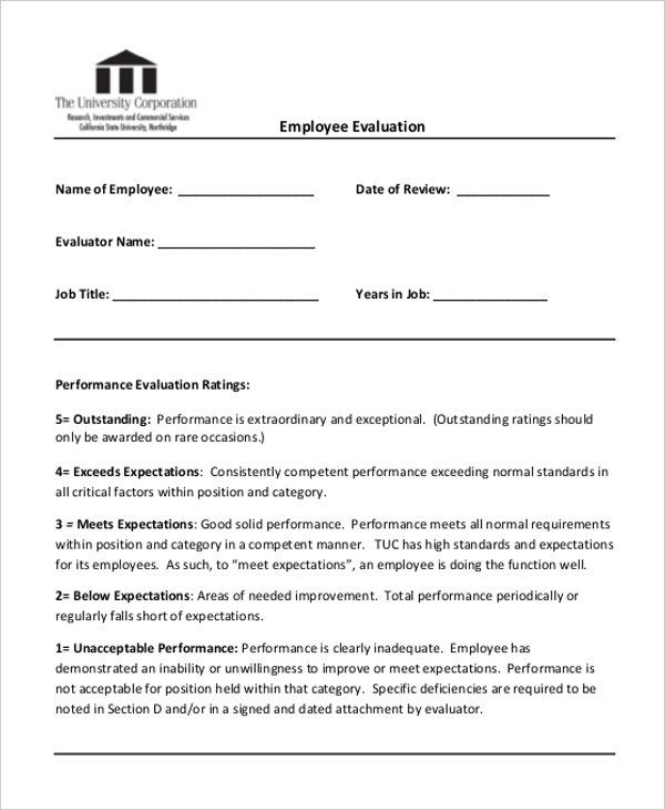 employee evaluation example