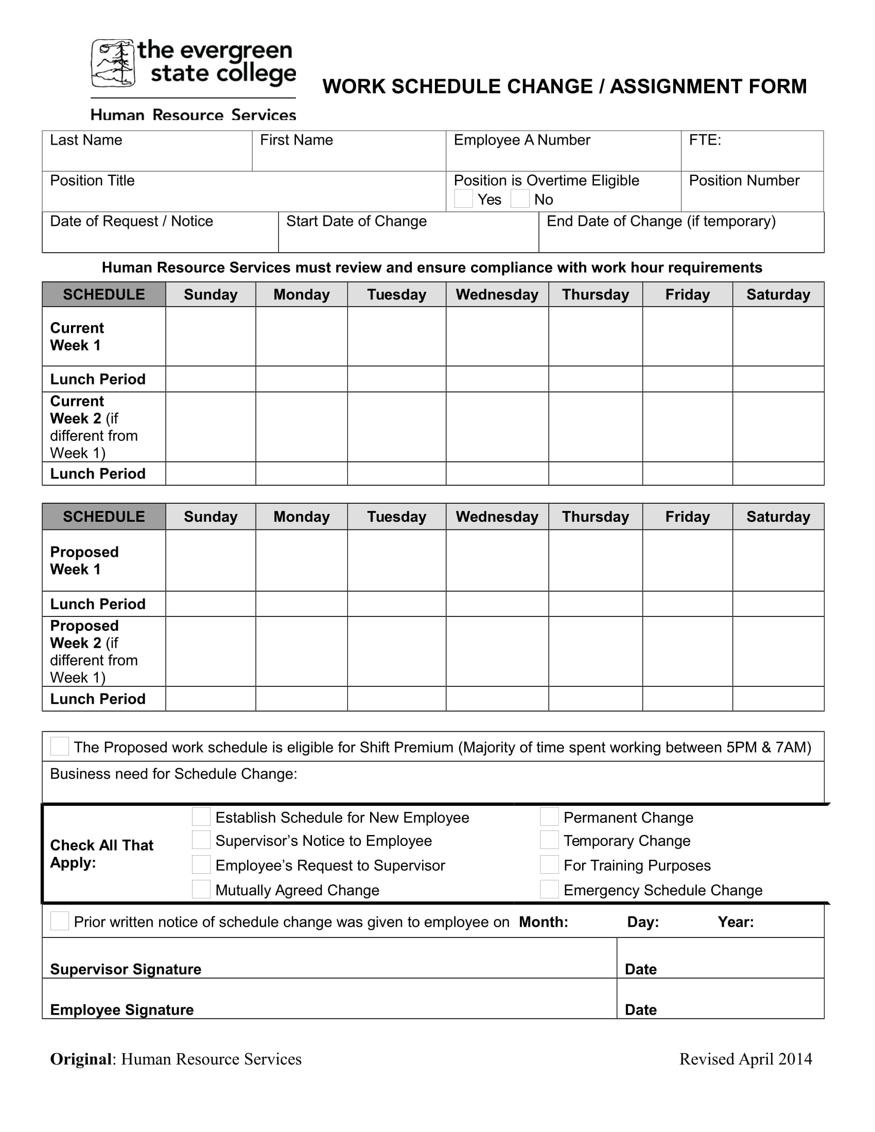 employee work schedule change form 1