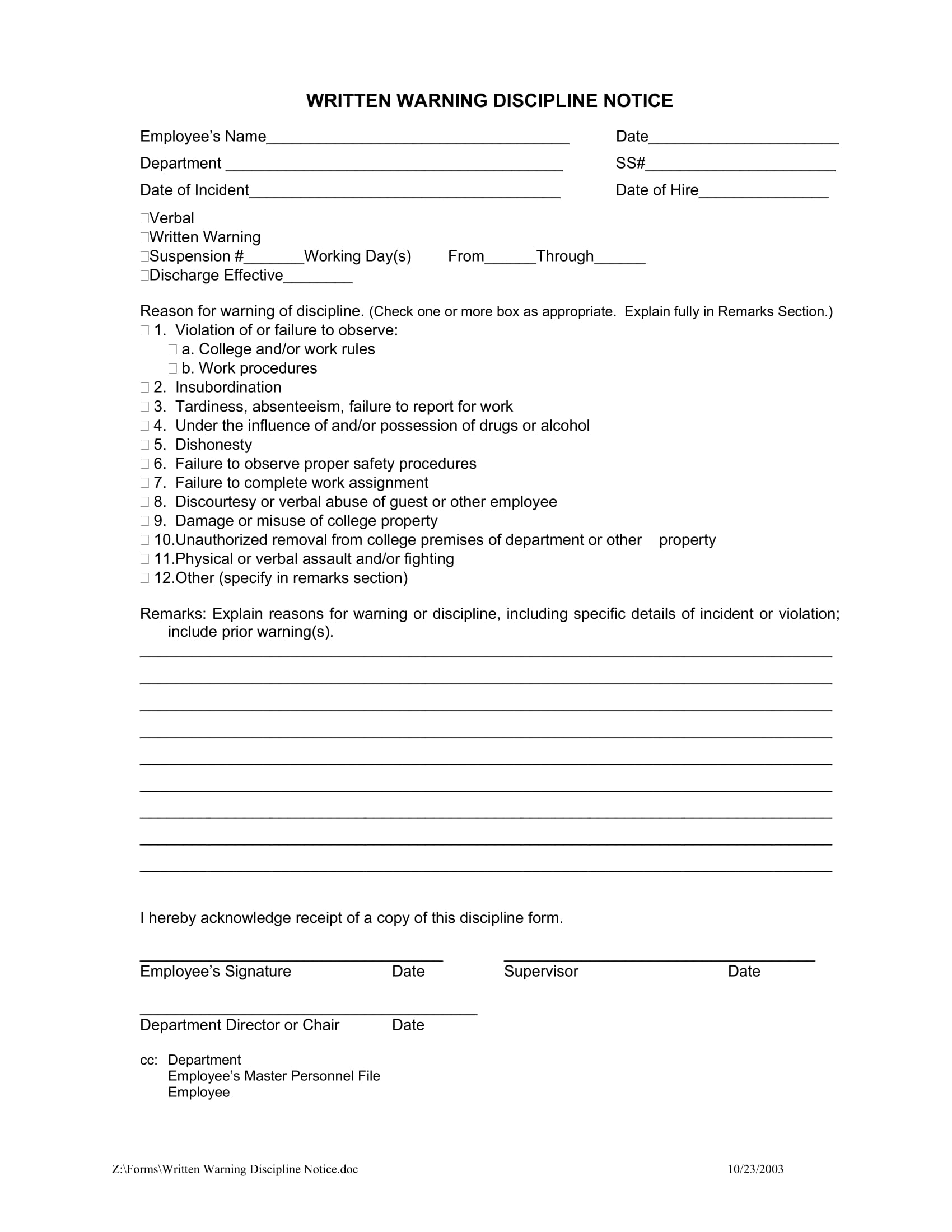 Free 5 Restaurant Employee Write Up Forms In Pdf