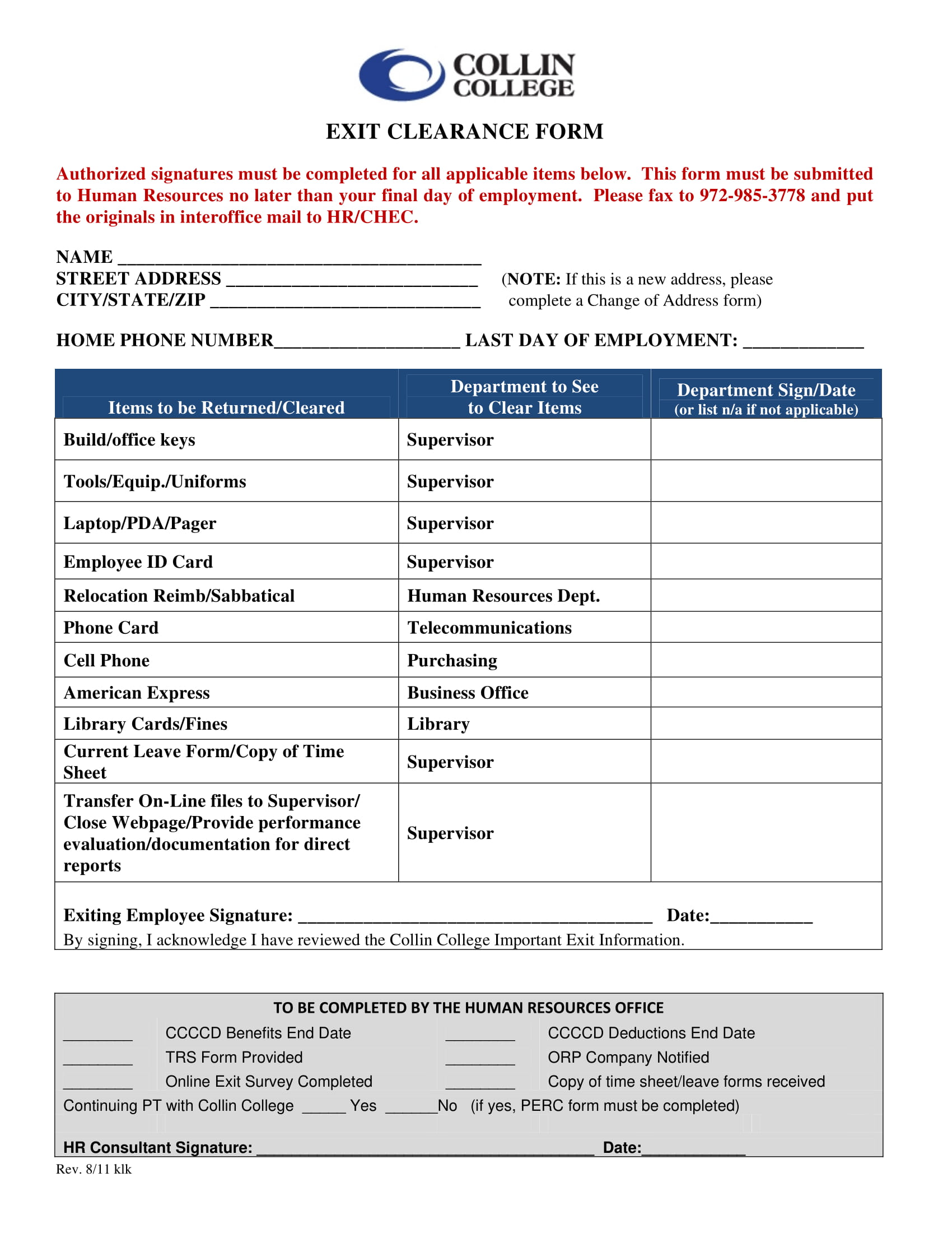 exit clearance form template 1