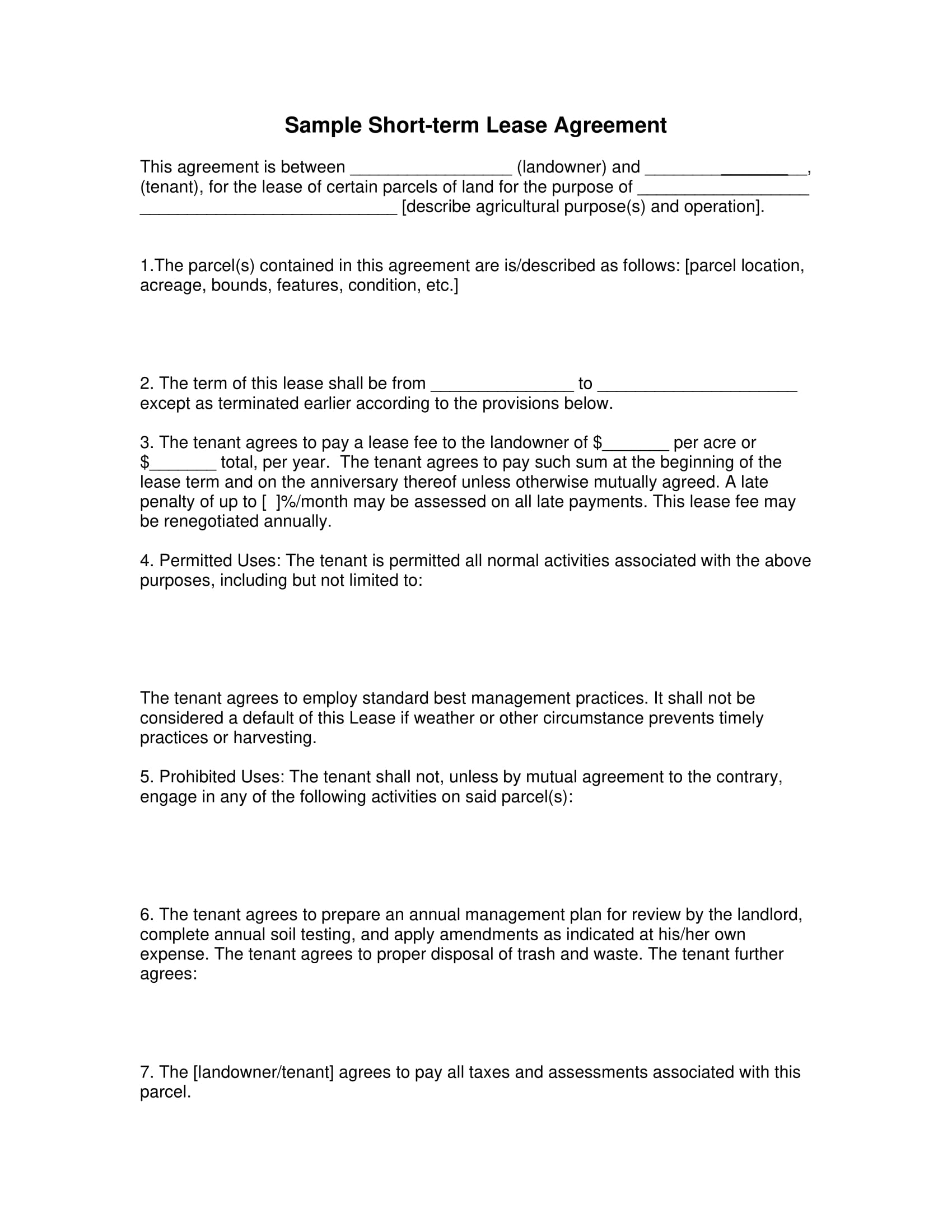 farm short term lease agreement contract form 1