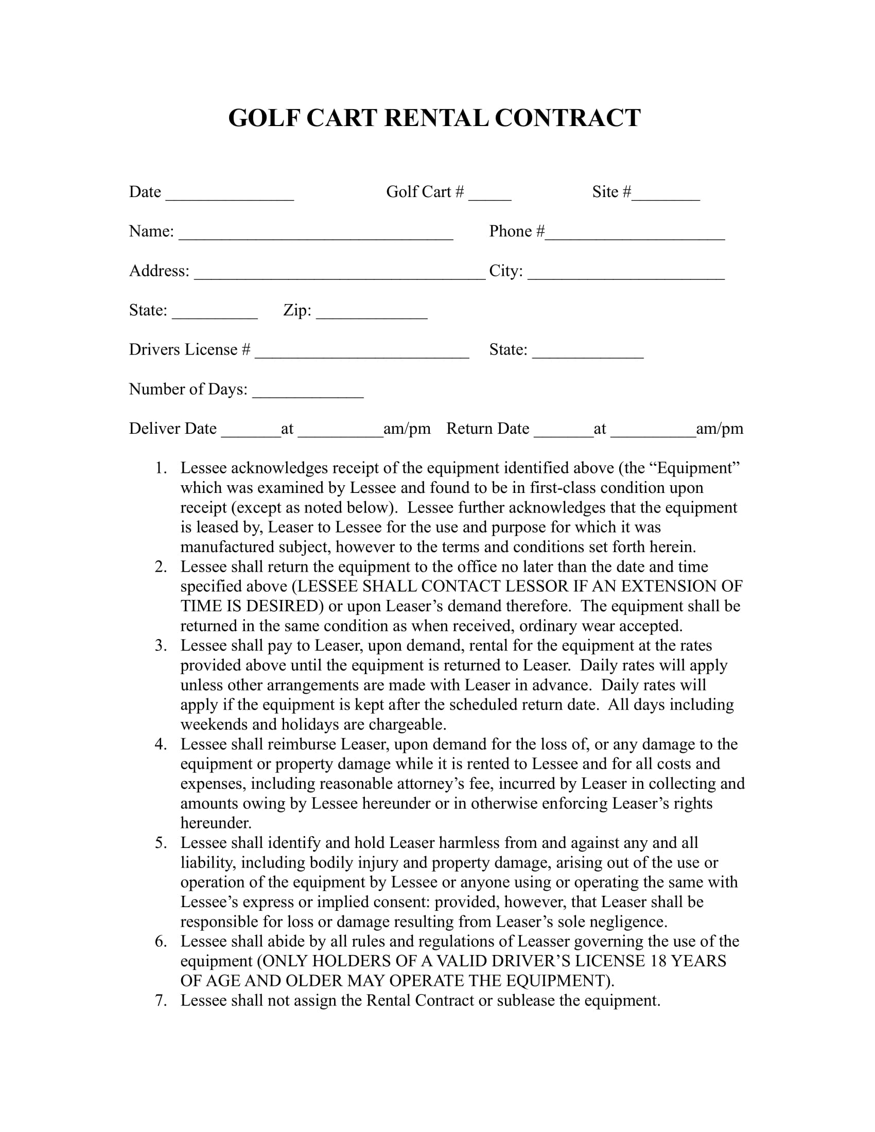 Golf Cart Rental Agreement Template Sfiveband