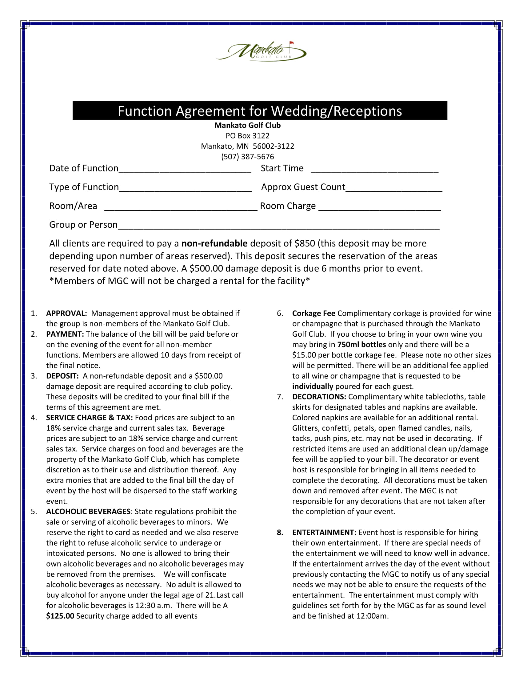 golf club function agreement contract form 1
