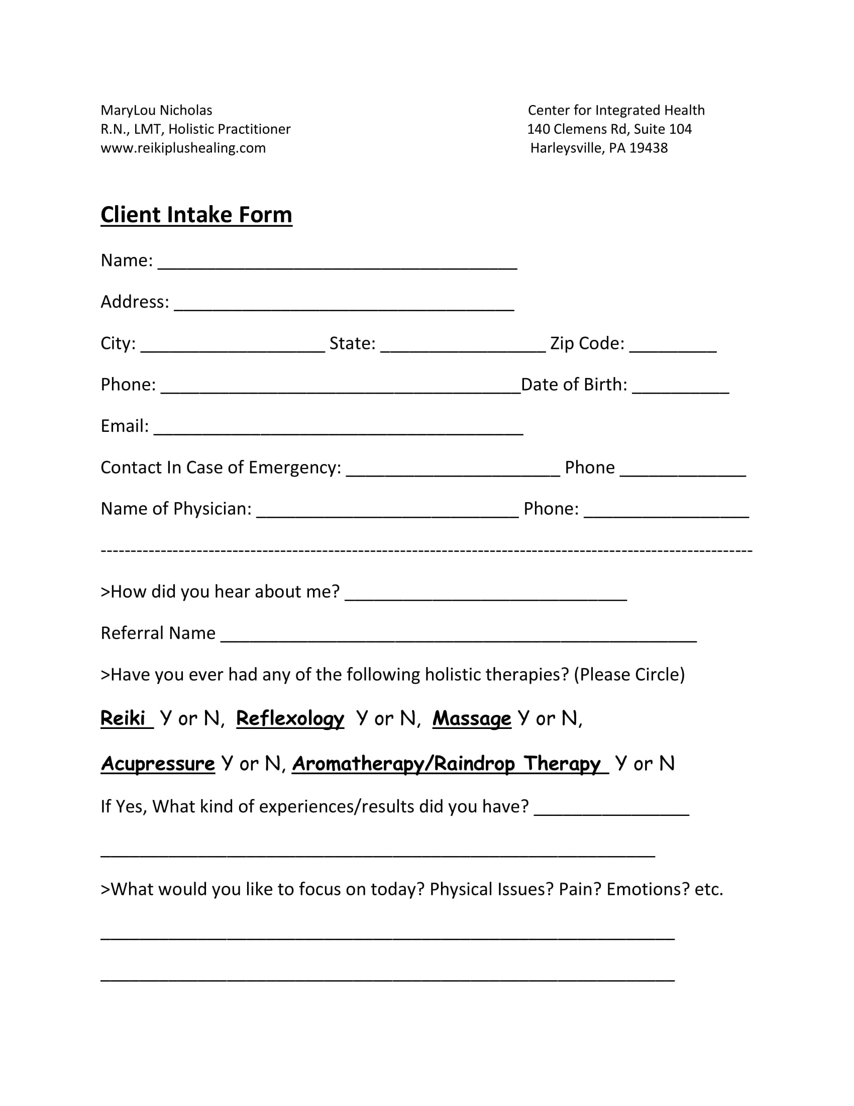 FREE 6+ Psychotherapy Intake Forms in PDF MS Word