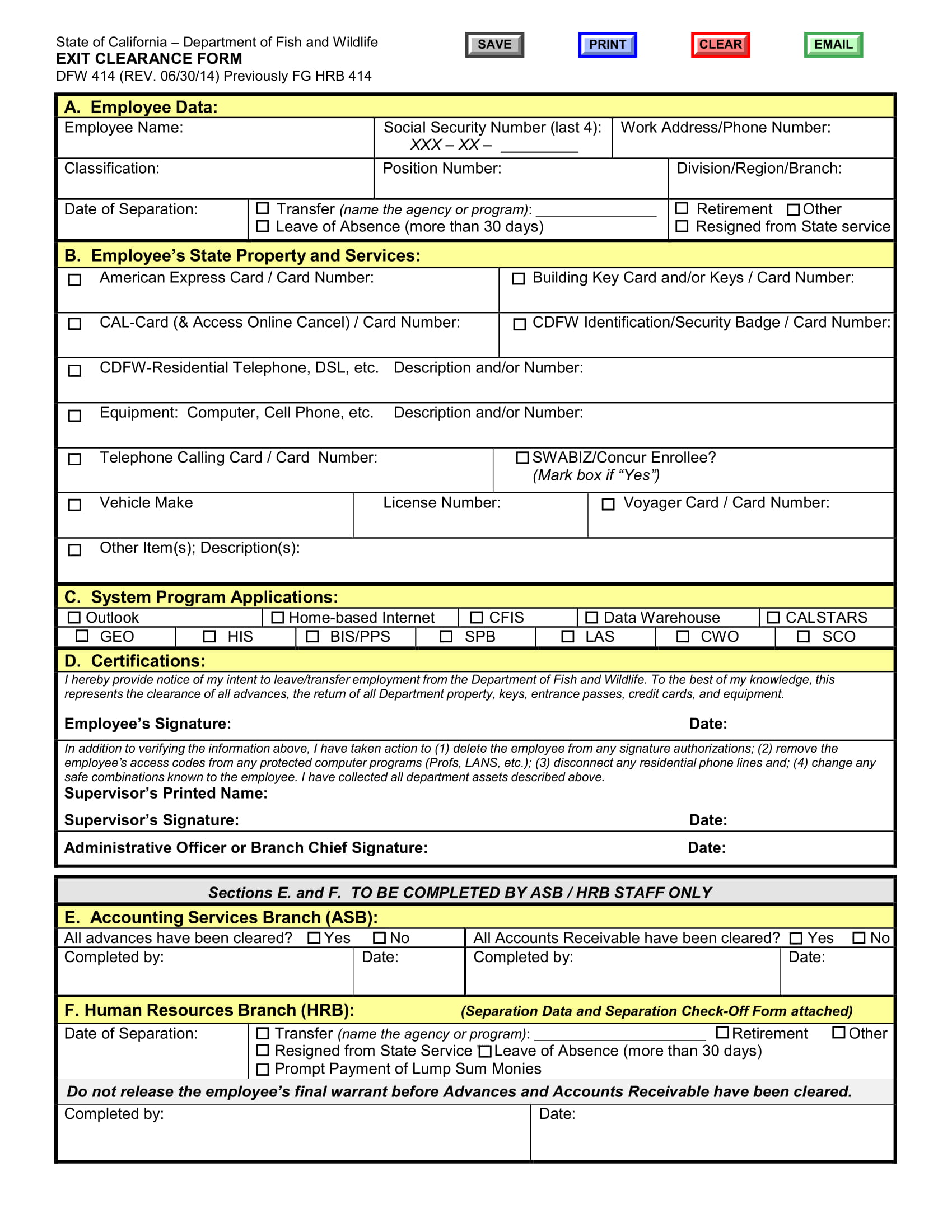 interactive exit clearance form 1