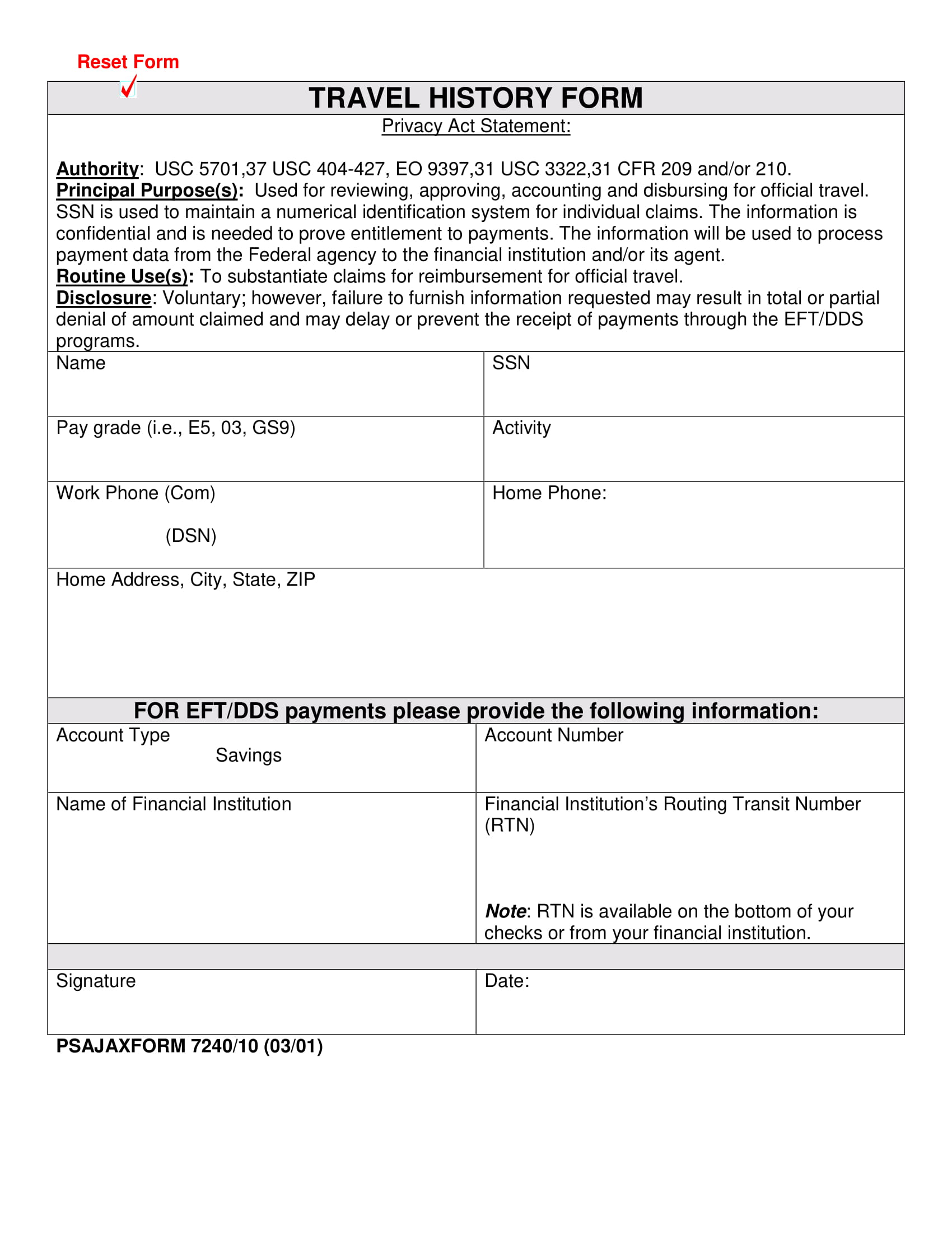 travel history express entry form