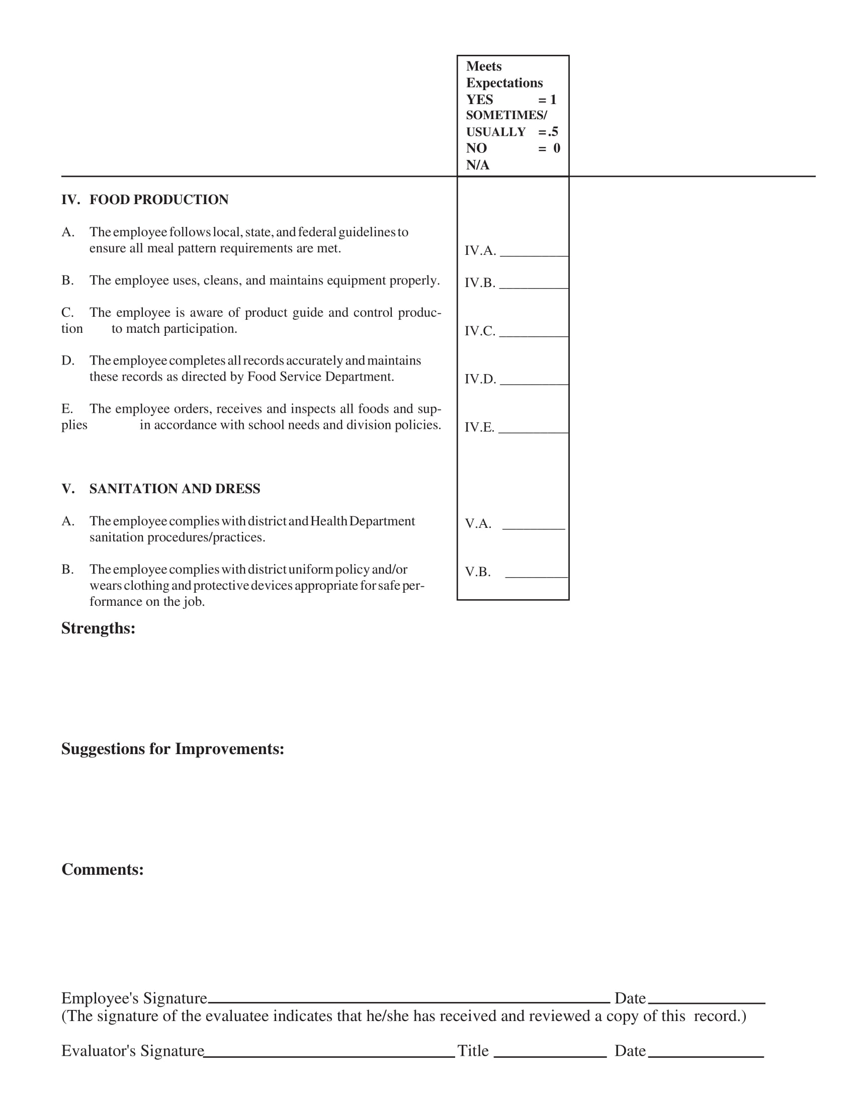 kitchen employee performance evaluation form 4