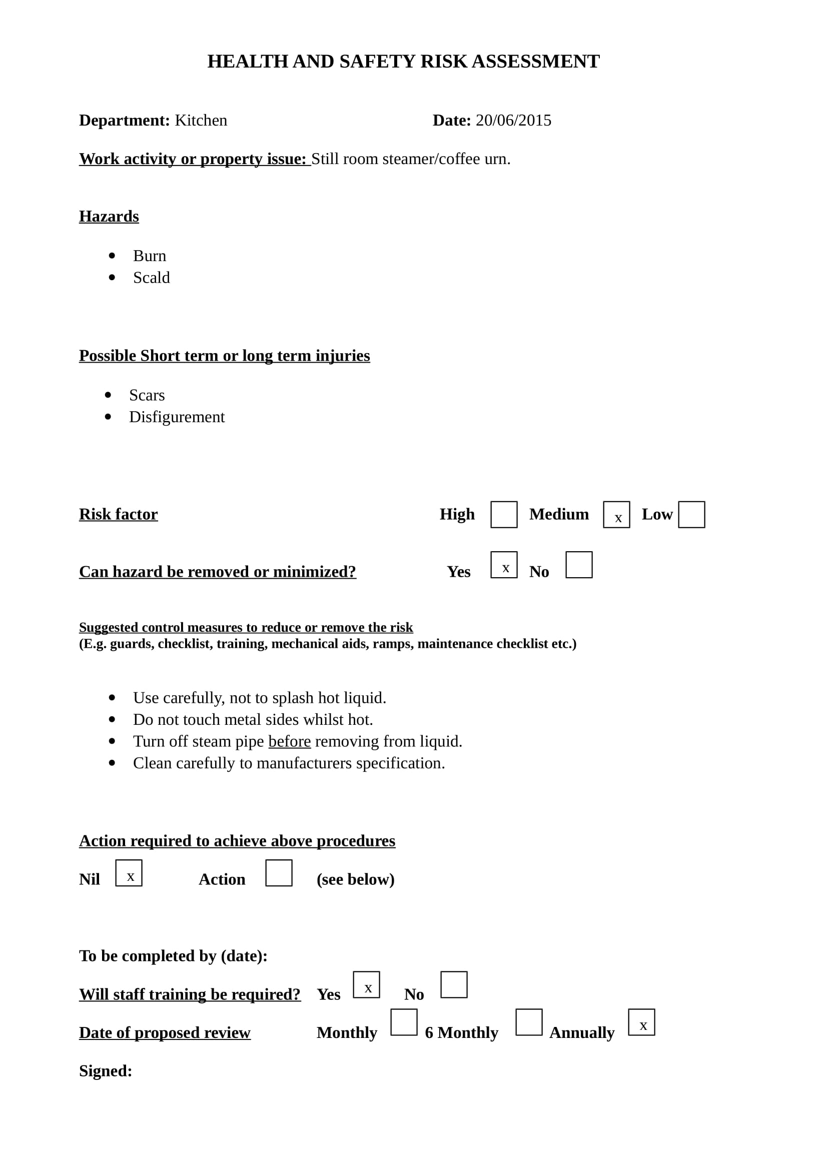kitchen risk assessment form in doc 01