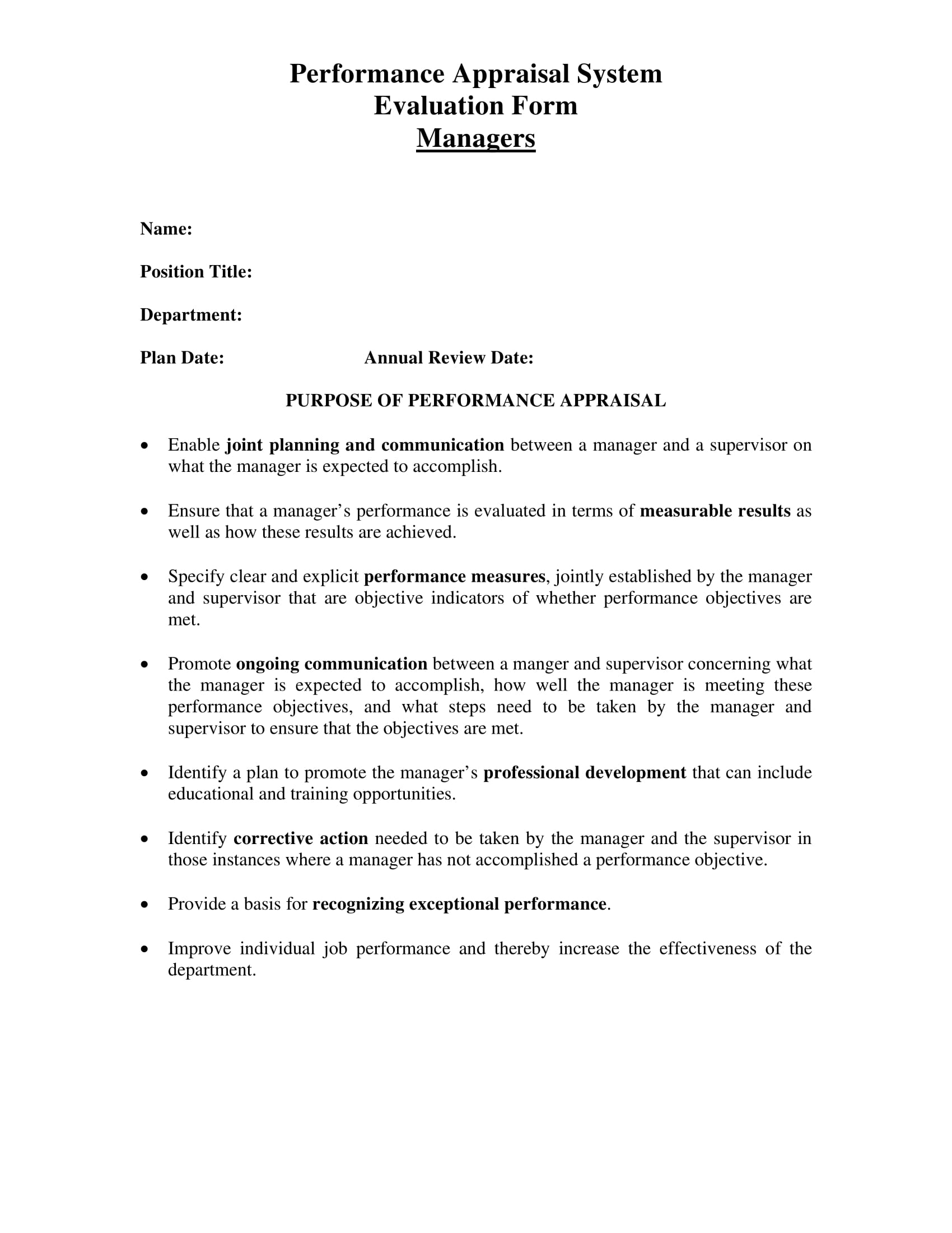 manager performance appraisal evaluation form 1